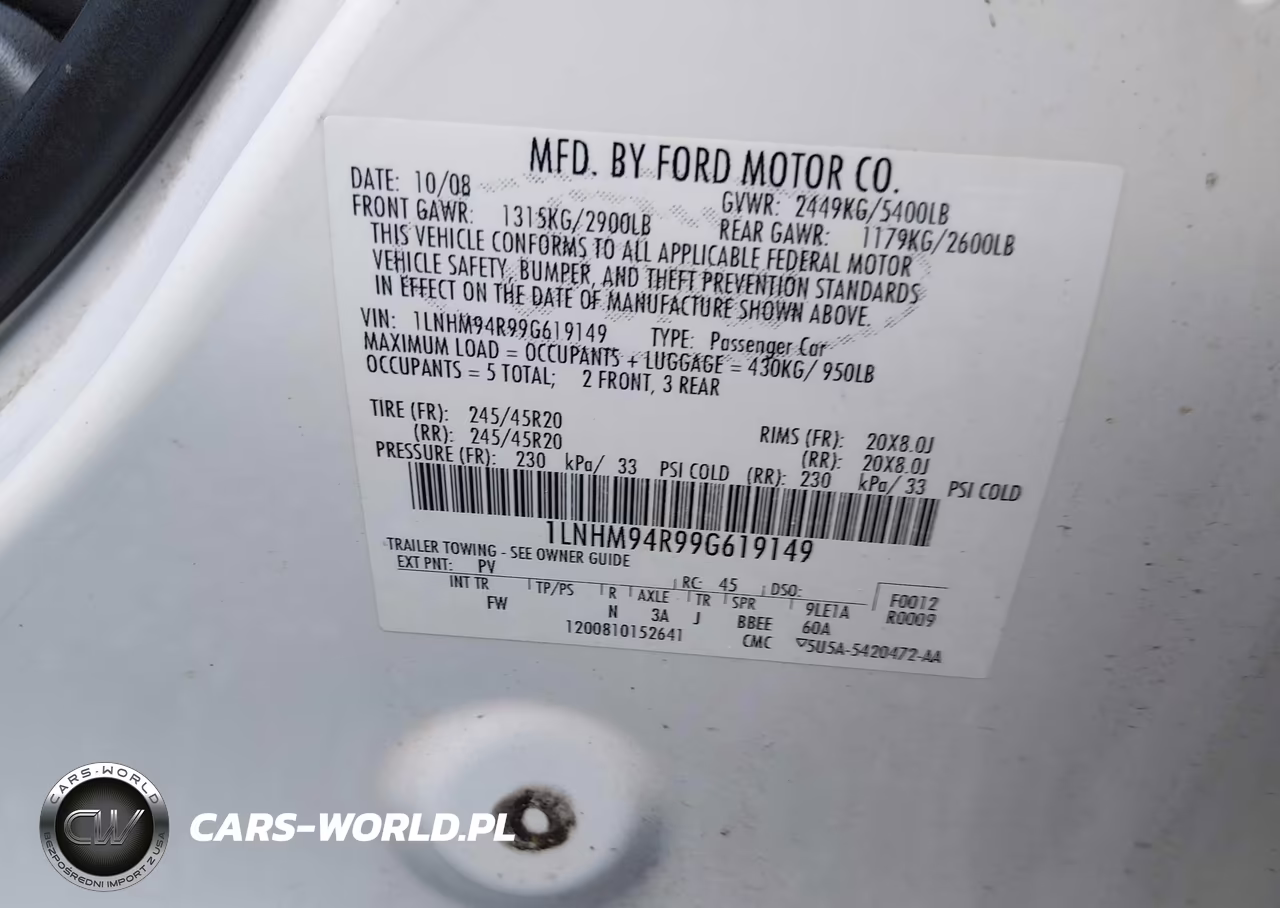 2009 Lincoln Mks VIN:1LNHM94R99G619149 - 9