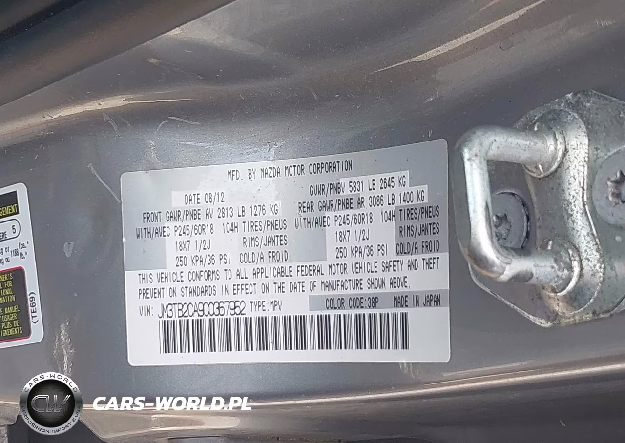 2012 Mazda Cx-9 Touring VIN:JM3TB2CA9C0367952 - 9
