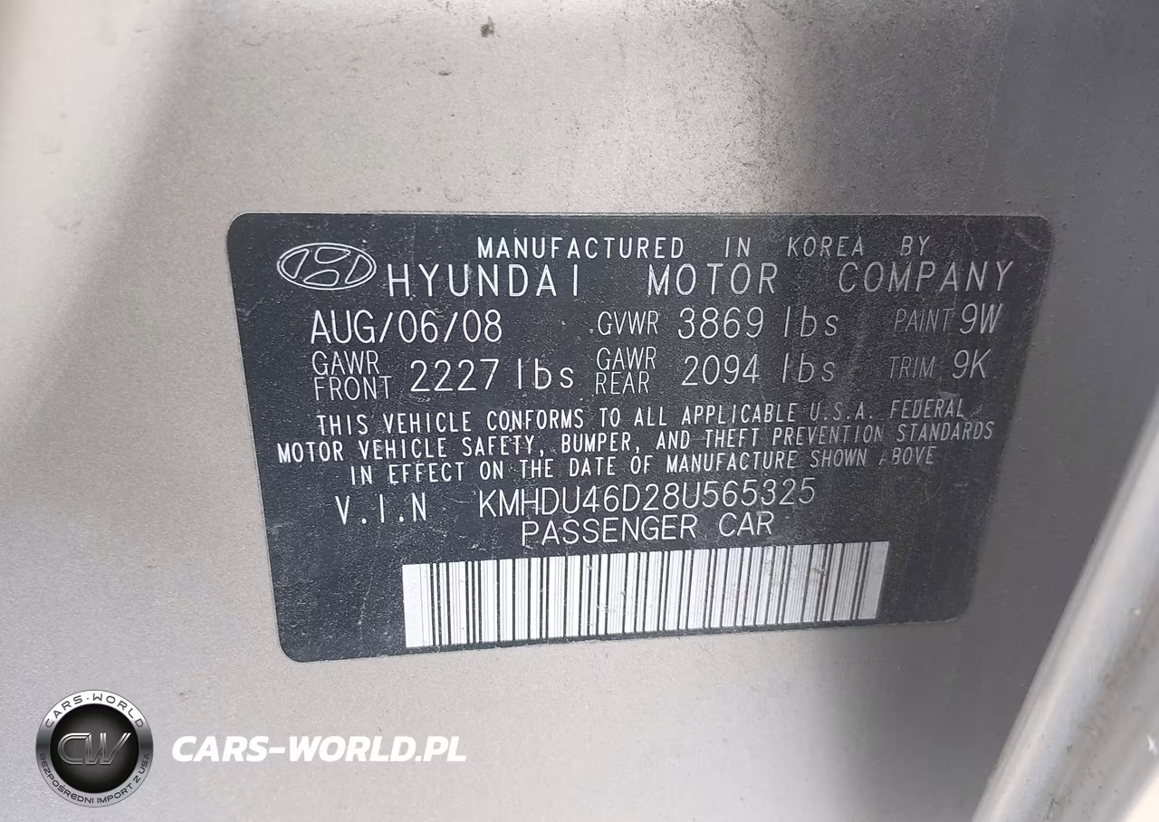 2008 Hyundai Elantra Gls-Se VIN:KMHDU46D28U565325 - 9