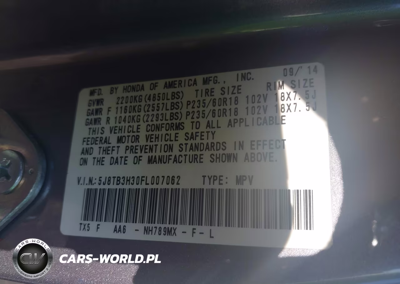 2015 Acura Rdx VIN:5J8TB3H30FL007062 - 9