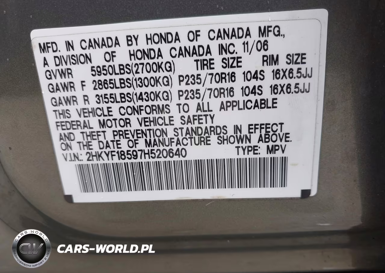 2007 Honda Pilot Ex-L VIN:2HKYF18597H520640 - 9