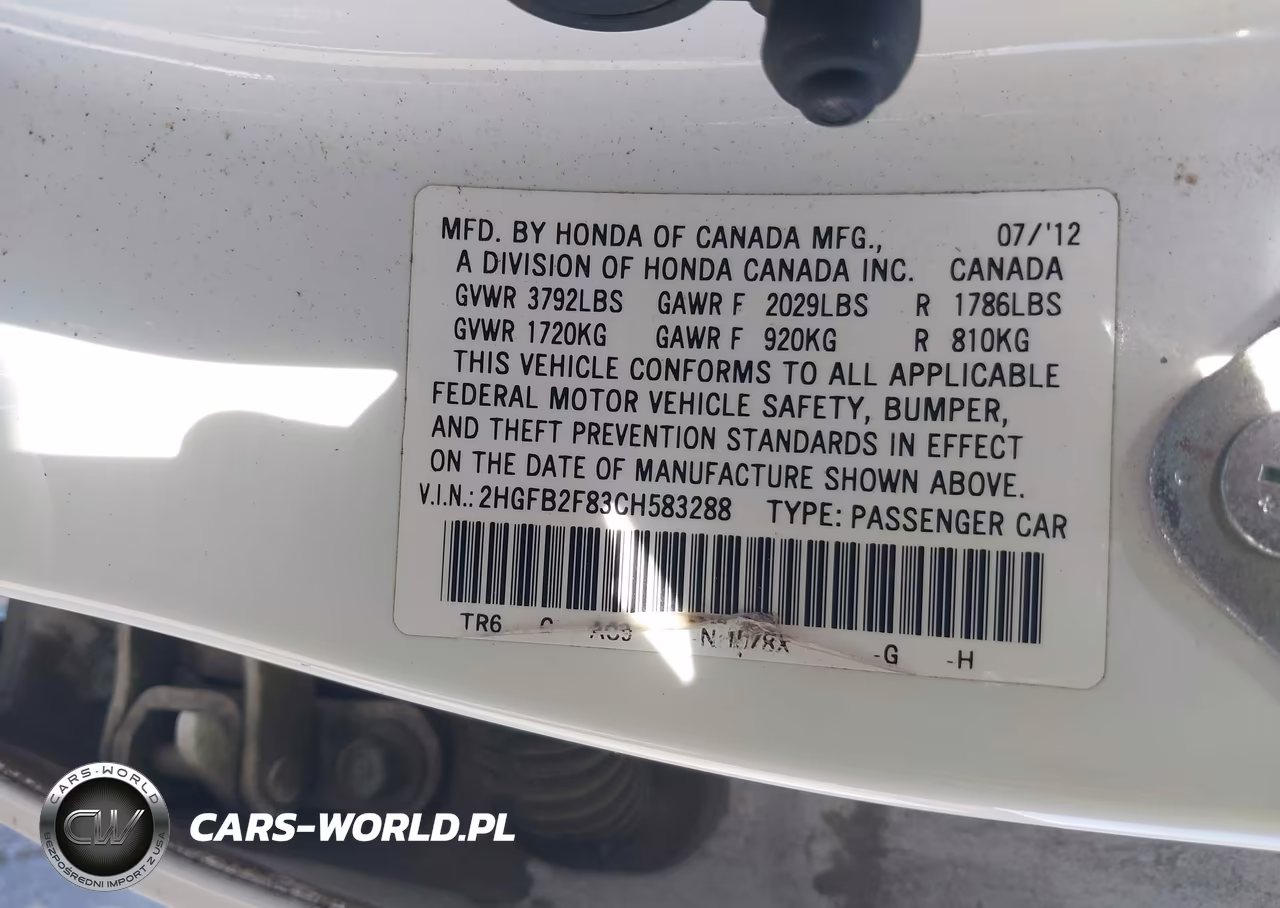 2012 Honda Civic Ex VIN:2HGFB2F83CH583288 - 9