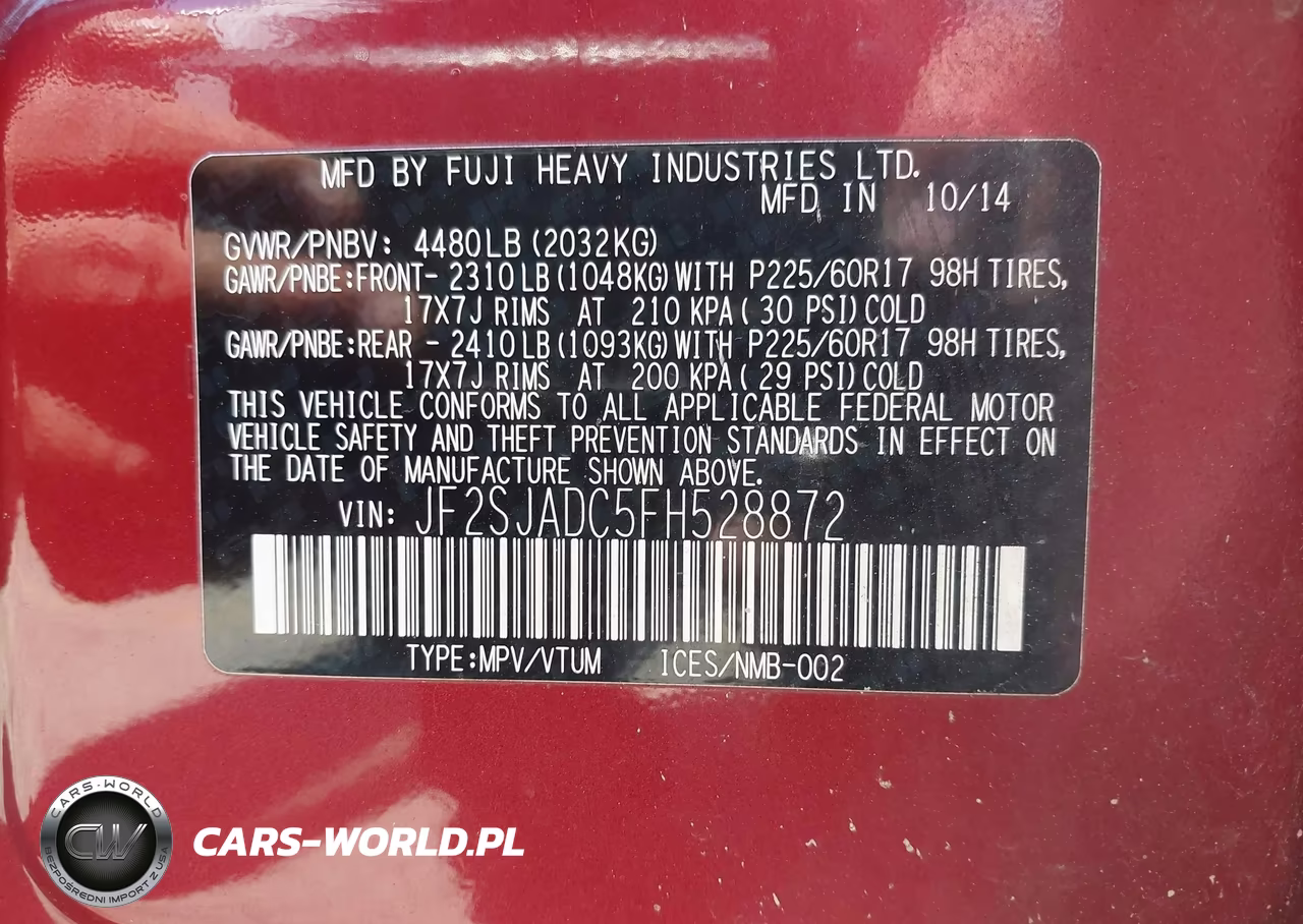 2015 Subaru Forester 2.5I Premium VIN:JF2SJADC5FH528872 - 9