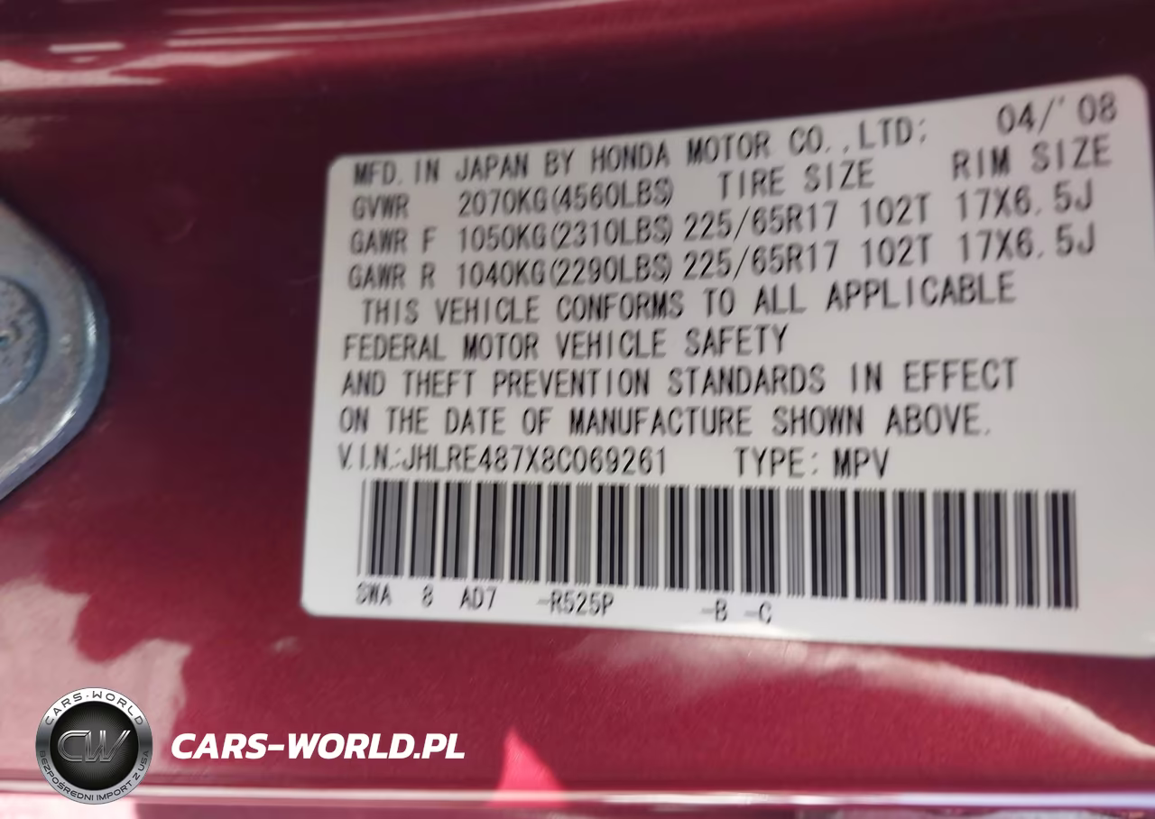 2008 Honda Cr-V Ex-L VIN:JHLRE487X8C069261 - 9