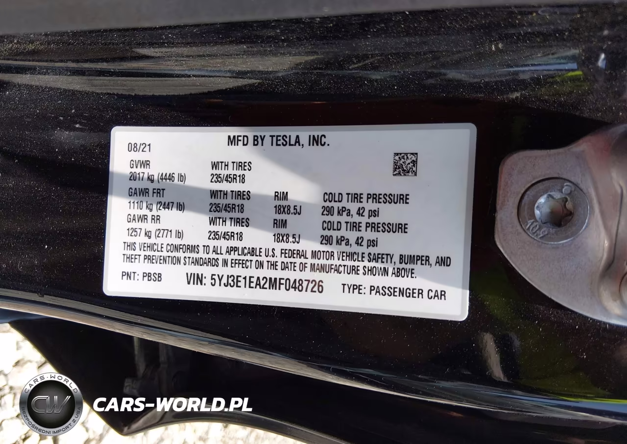 2021 Tesla Model 3 Standard Range Plus Rear-Wheel Drive VIN:5YJ3E1EA2MF048726 - 9