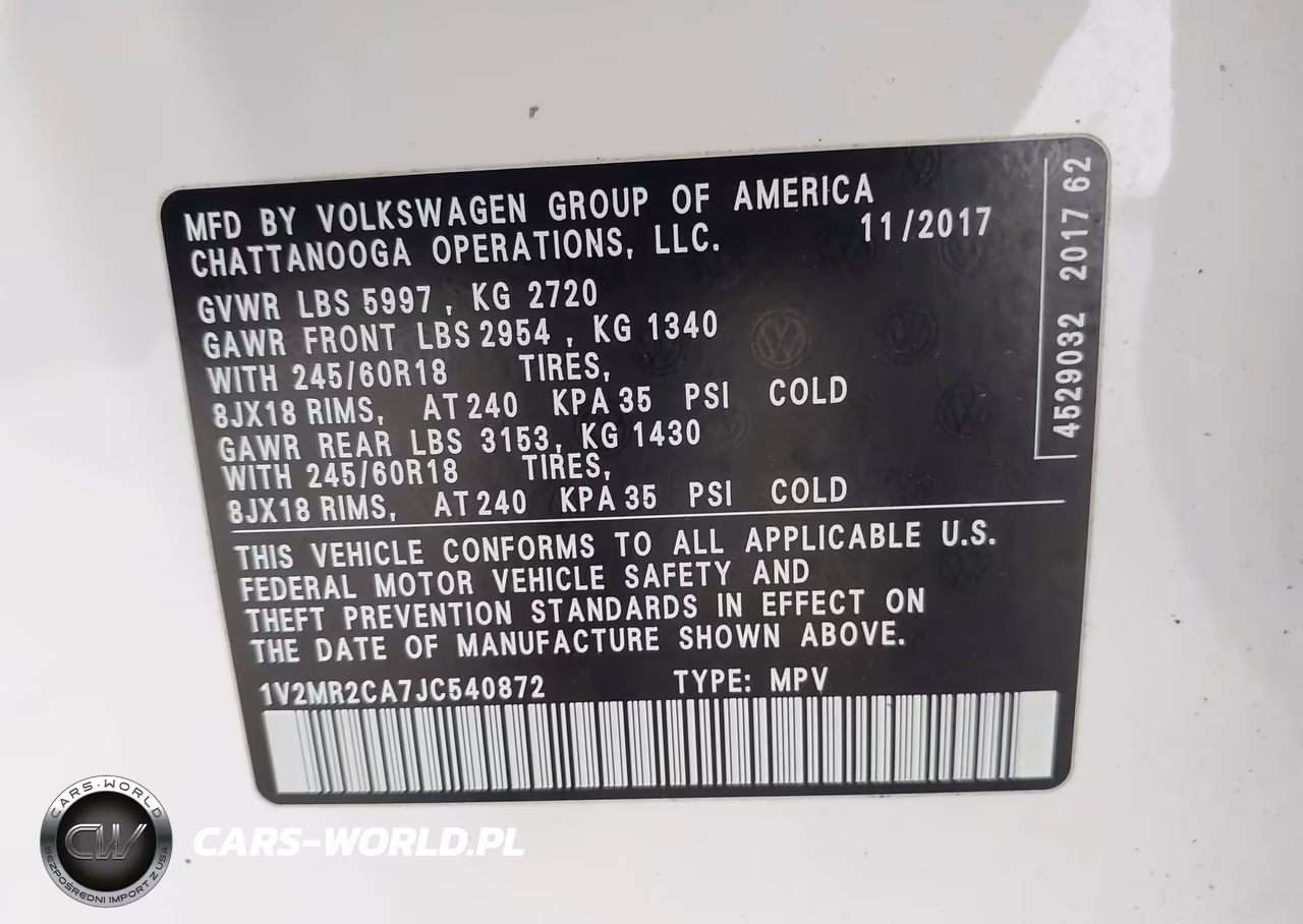 2018 Volkswagen Atlas 3.6L V6 Sel VIN:1V2MR2CA7JC540872 - 9