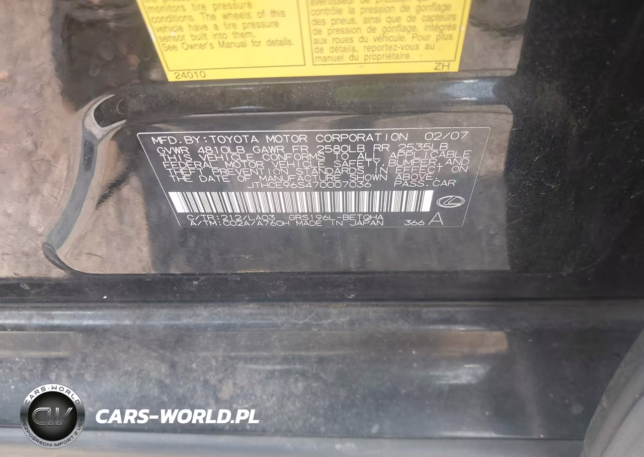 2007 Lexus Gs 350 VIN:JTHCE96S470007036 - 9