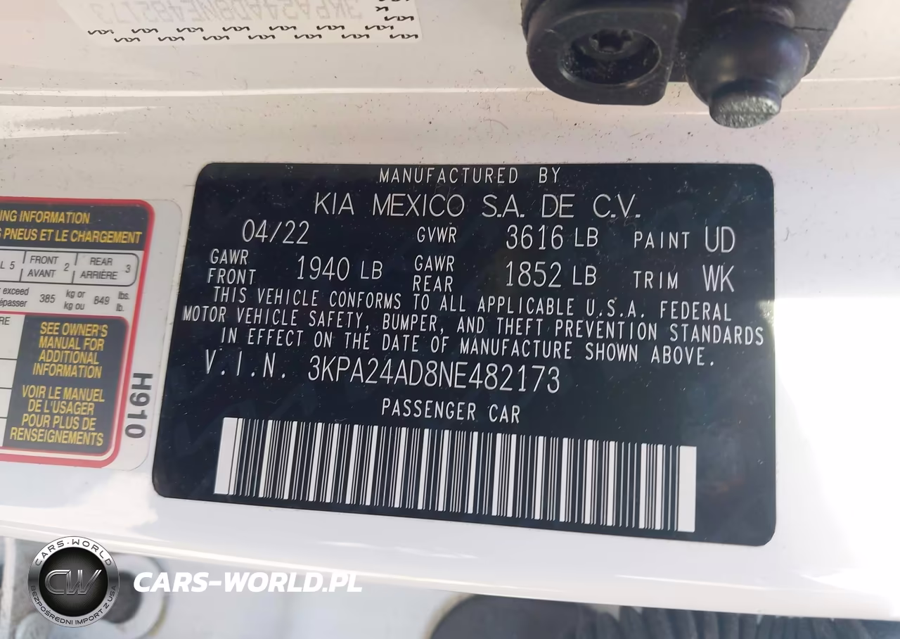 2022 Kia Rio S VIN:3KPA24AD8NE482173 - 9