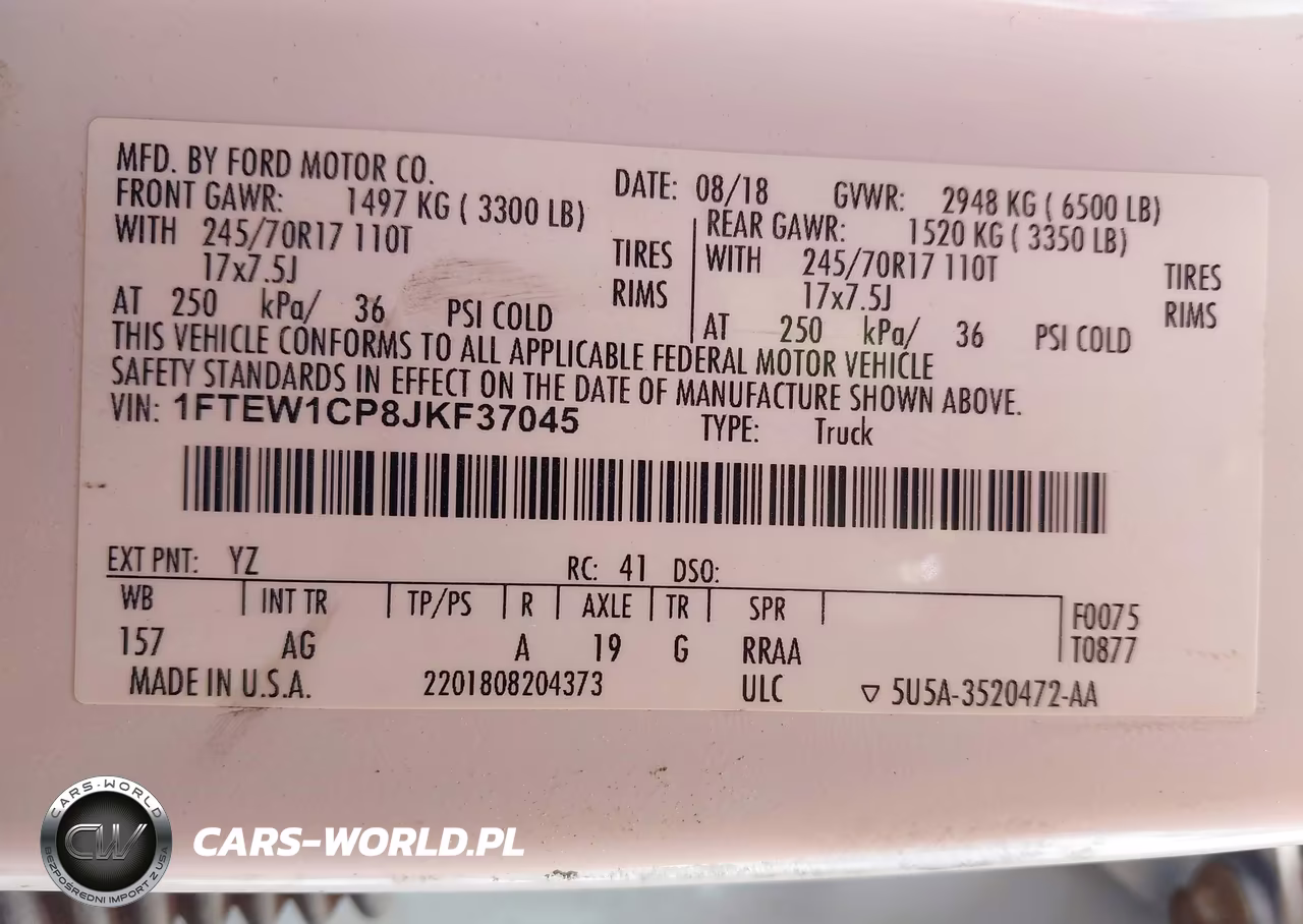 2018 Ford F-150 Xl VIN:1FTEW1CP8JKF37045 - 9