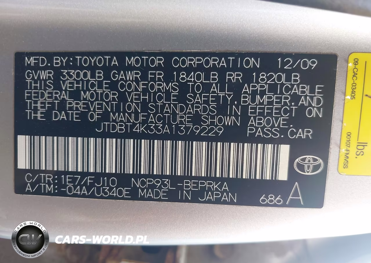 2010 Toyota Yaris VIN:JTDBT4K33A1379229 - 9
