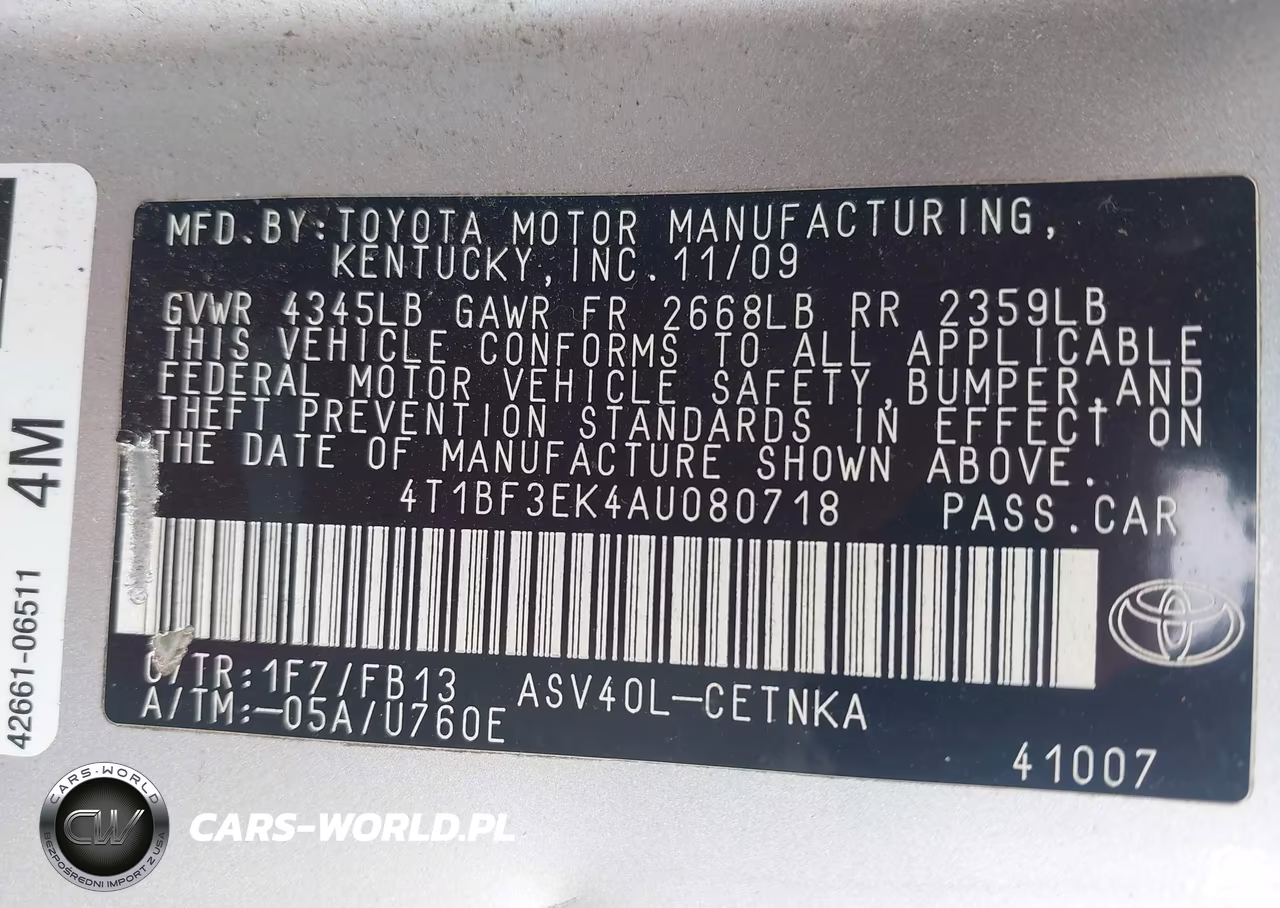 2010 Toyota Camry VIN:4T1BF3EK4AU080718 - 9