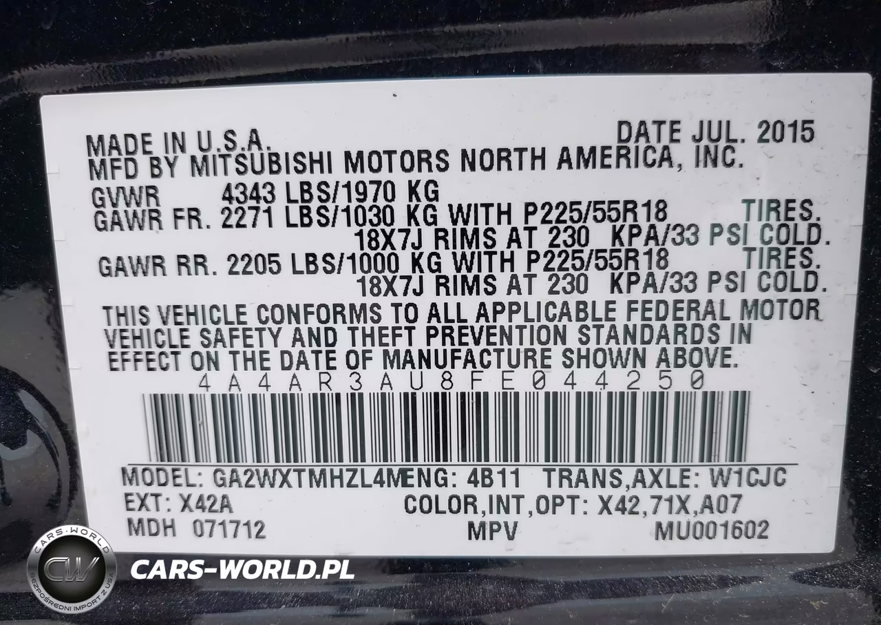 2015 Mitsubishi Outlander Sport Es VIN:4A4AR3AU8FE044250 - 9
