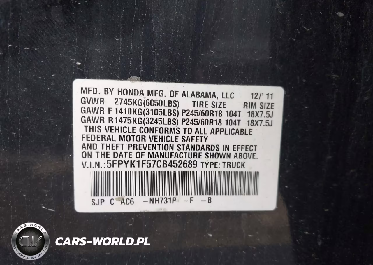 2012 Honda Ridgeline Rtl VIN:5FPYK1F57CB452689 - 9