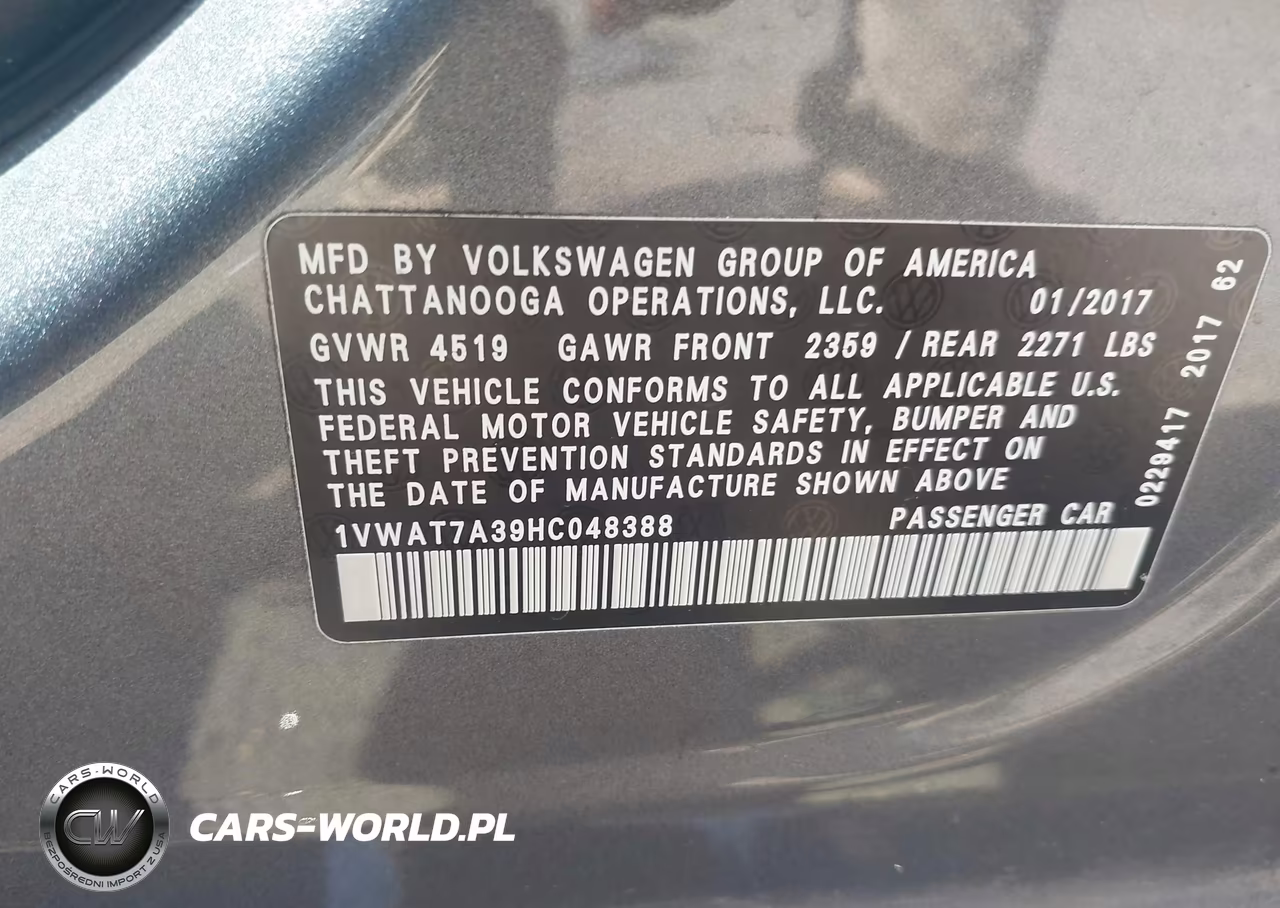 2017 Volkswagen Passat 1.8T S VIN:1VWAT7A39HC048388 - 9
