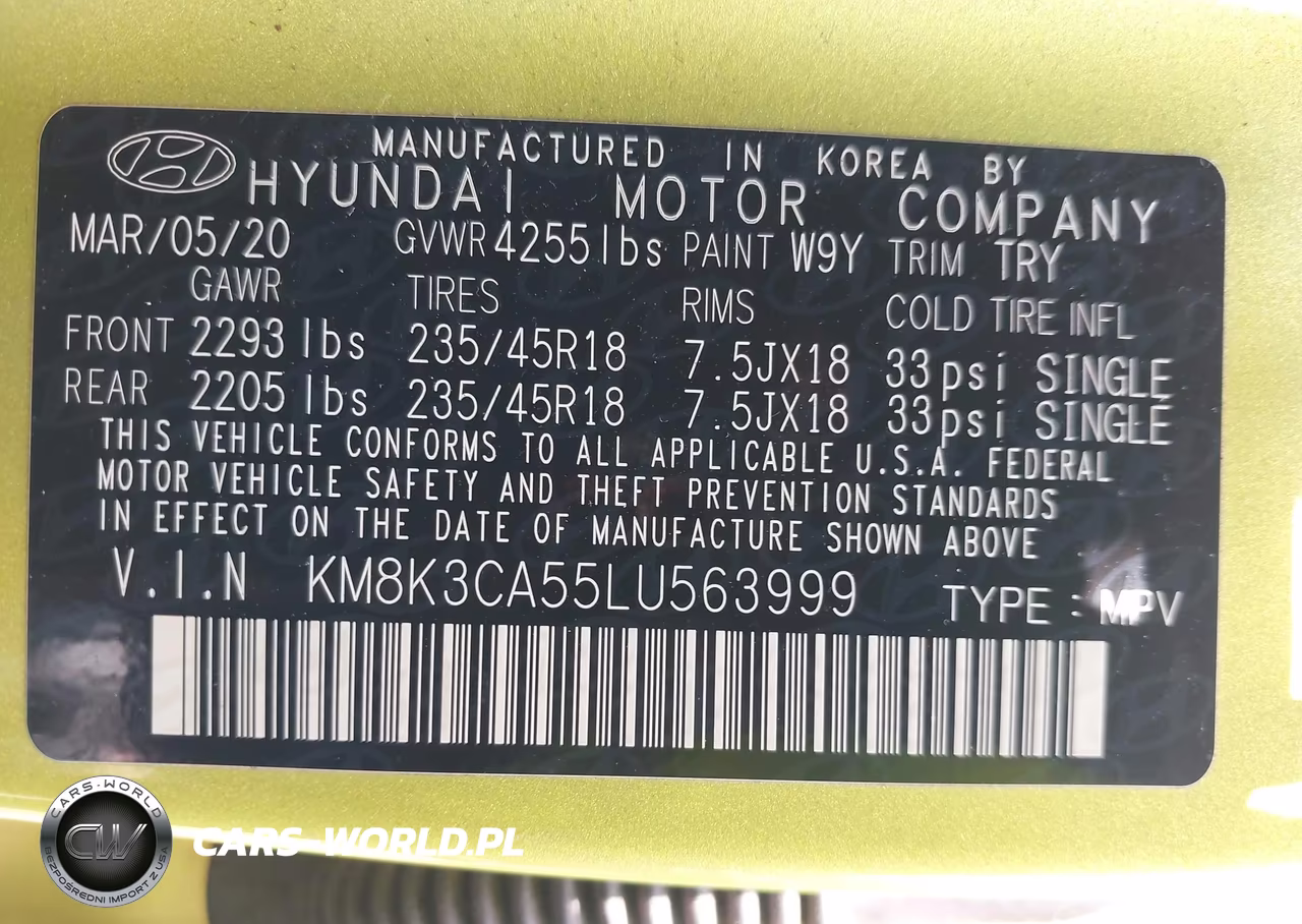 2020 Hyundai Kona Limited VIN:KM8K3CA55LU563999 - 9