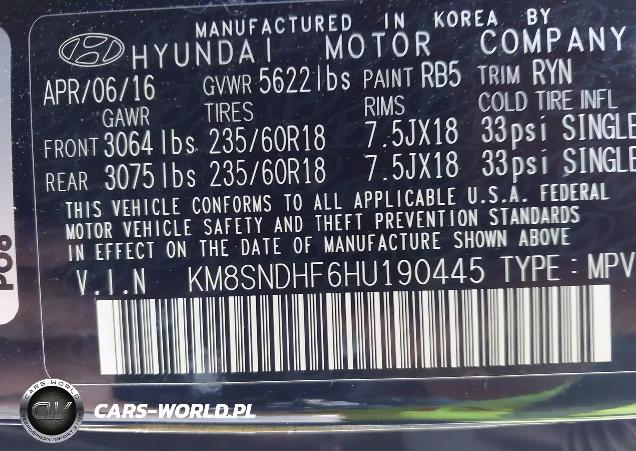 2017 Hyundai Santa Fe Se VIN:KM8SNDHF6HU190445 - 9