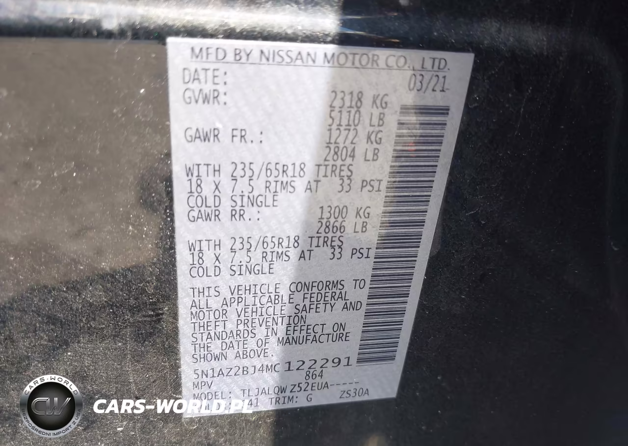 2021 Nissan Murano Sv Fwd VIN:5N1AZ2BJ4MC122291 - 9