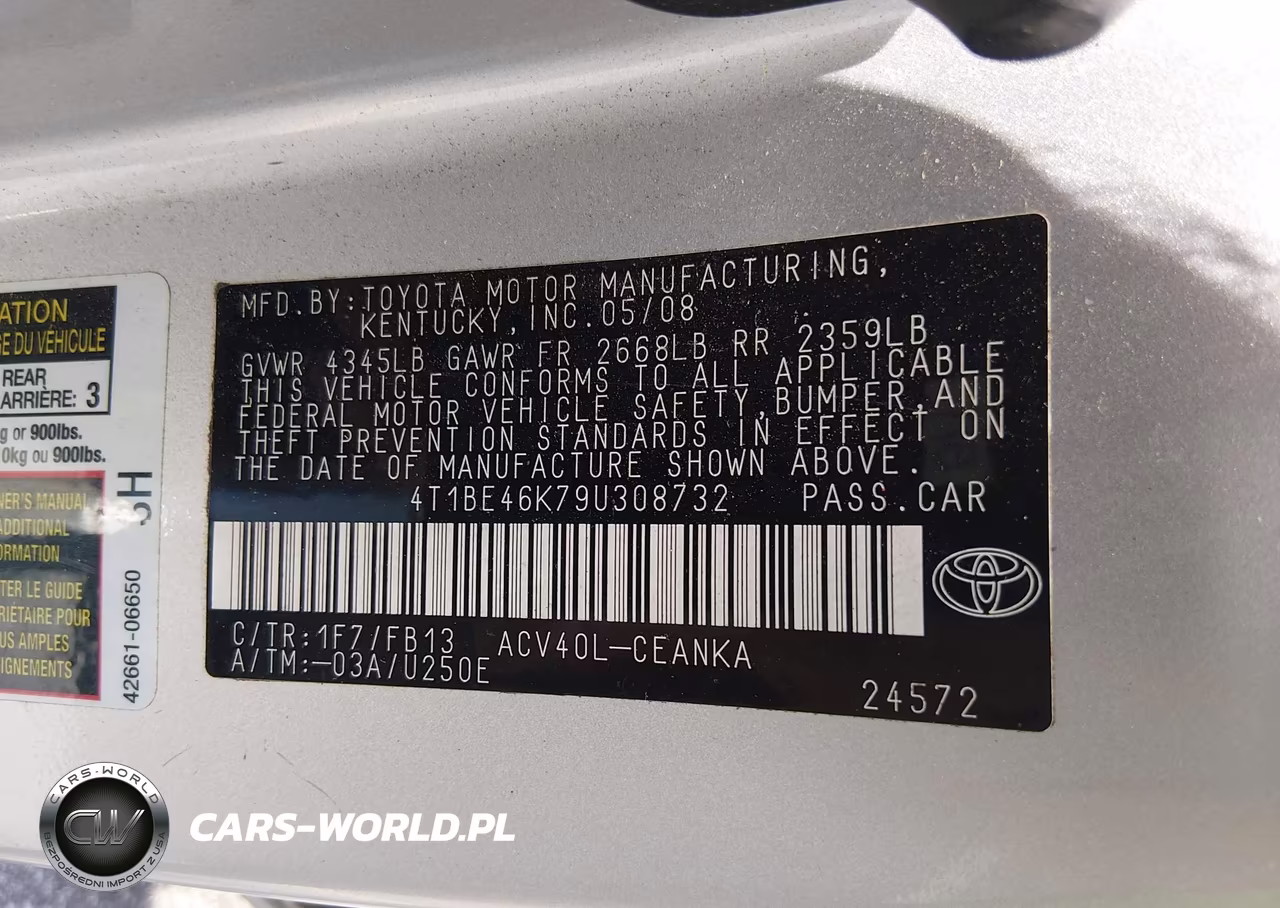 2009 Toyota Camry VIN:4T1BE46K79U308732 - 9