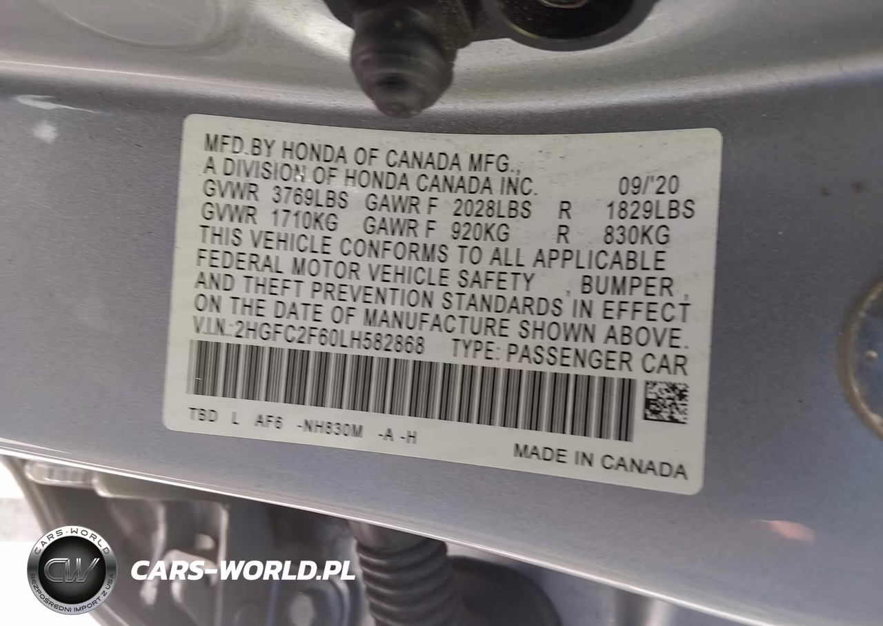 2020 Honda Civic Lx VIN:2HGFC2F60LH582868 - 9