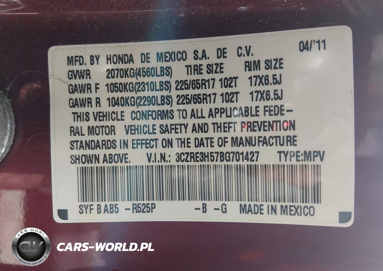 2011 Honda Cr-V Ex VIN:3CZRE3H57BG701427 - 9