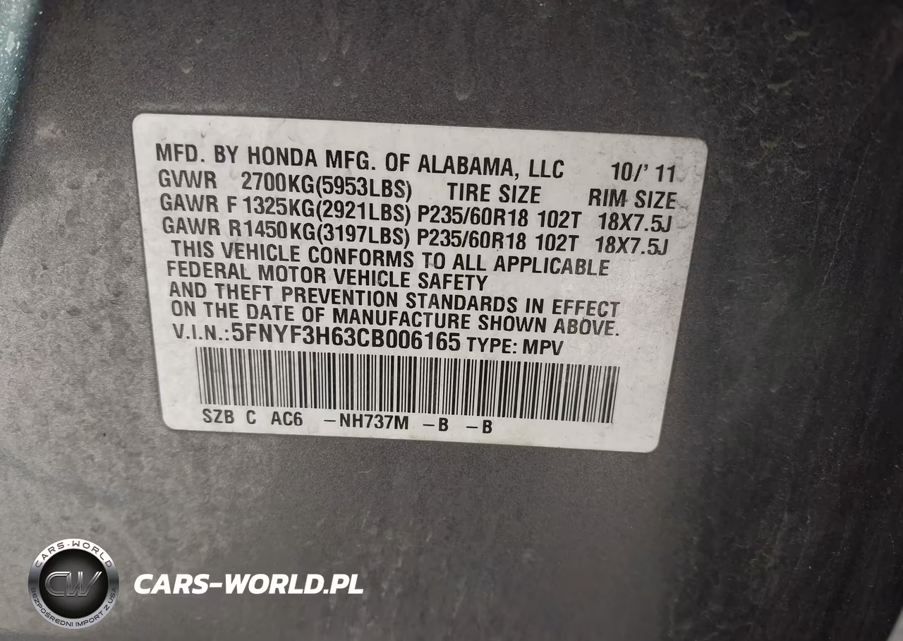 2012 Honda Pilot Ex-L VIN:5FNYF3H63CB006165 - 9