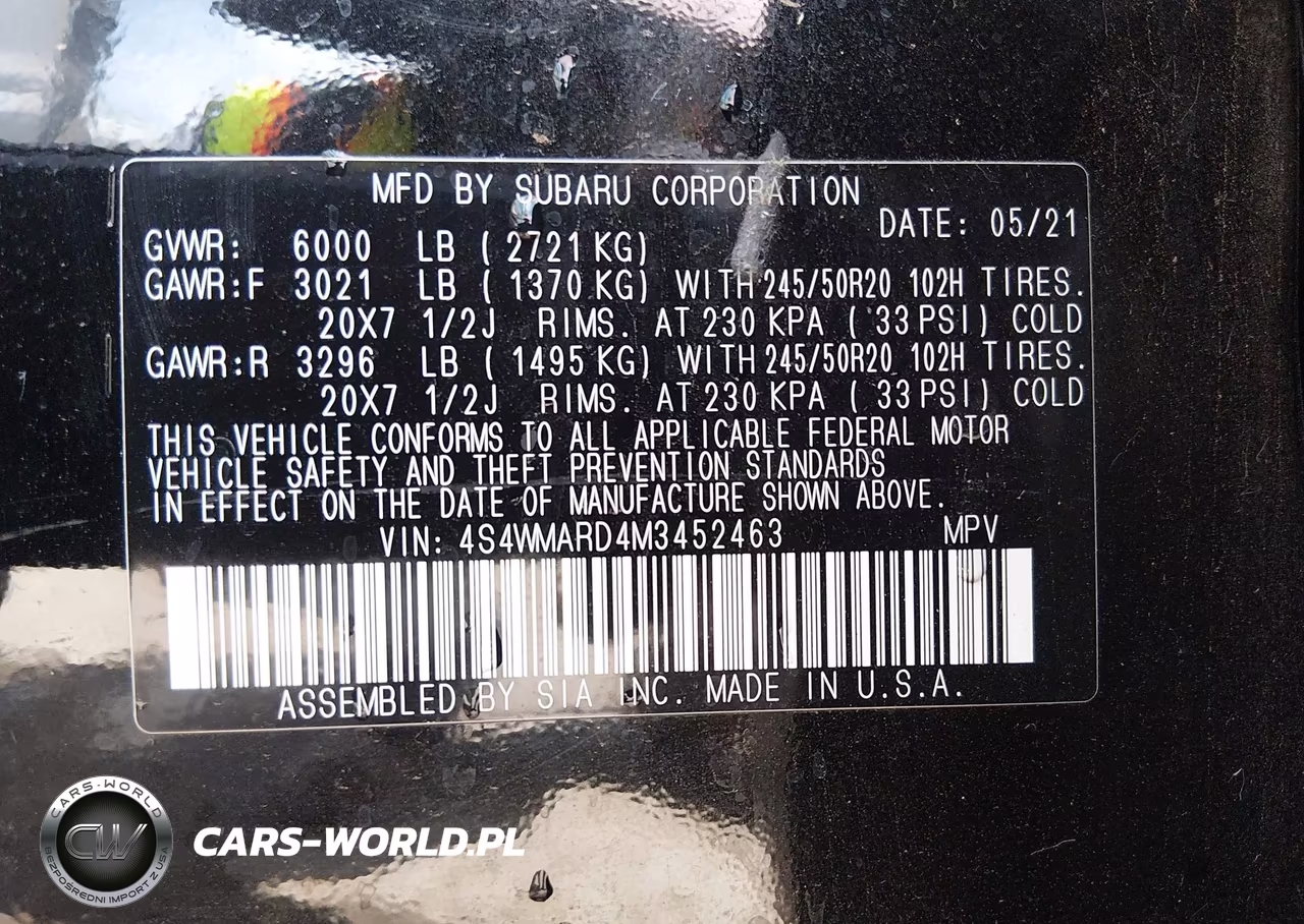 2021 Subaru Ascent Touring VIN:4S4WMARD4M3452463 - 9