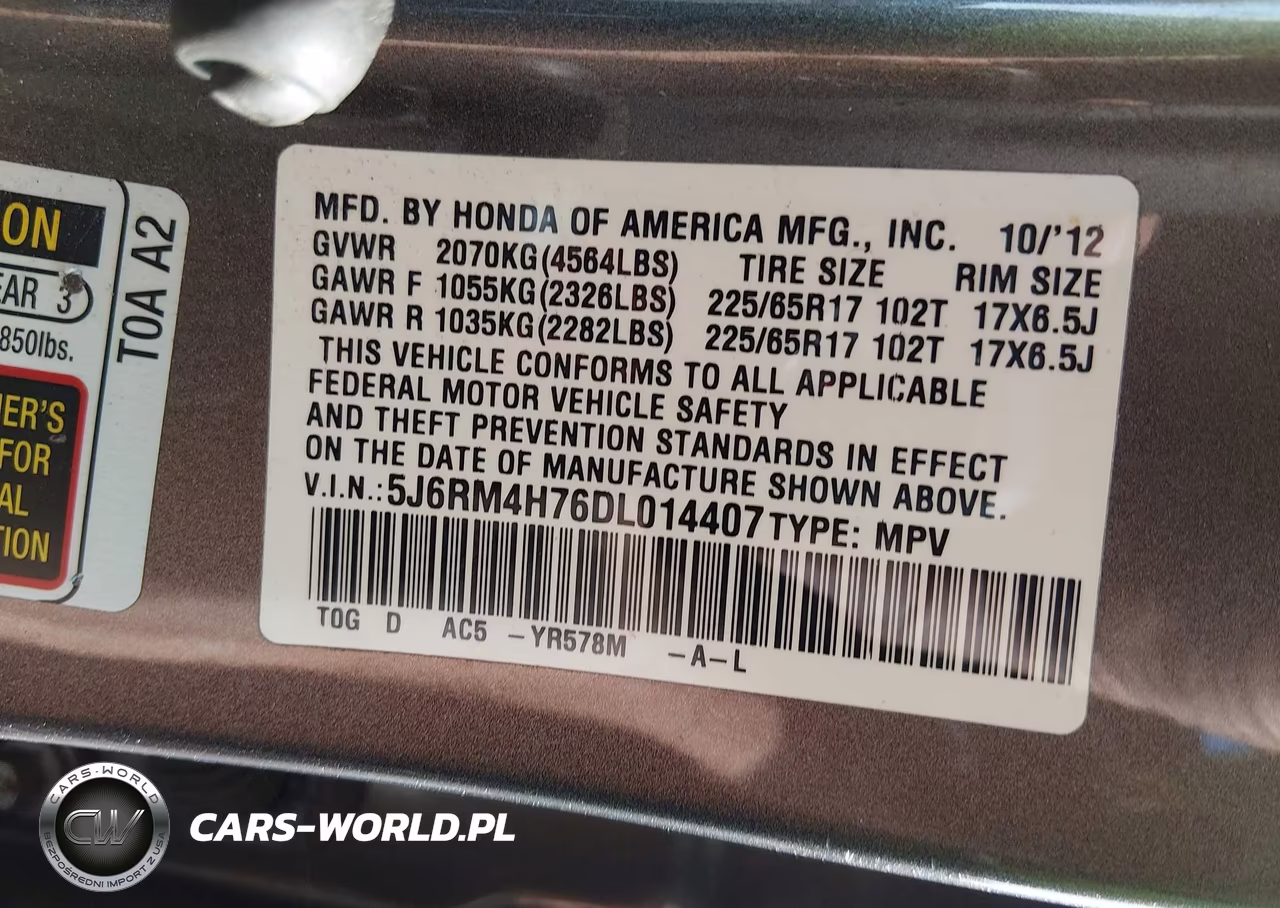 2013 Honda Cr-V Ex-L VIN:5J6RM4H76DL014407 - 9