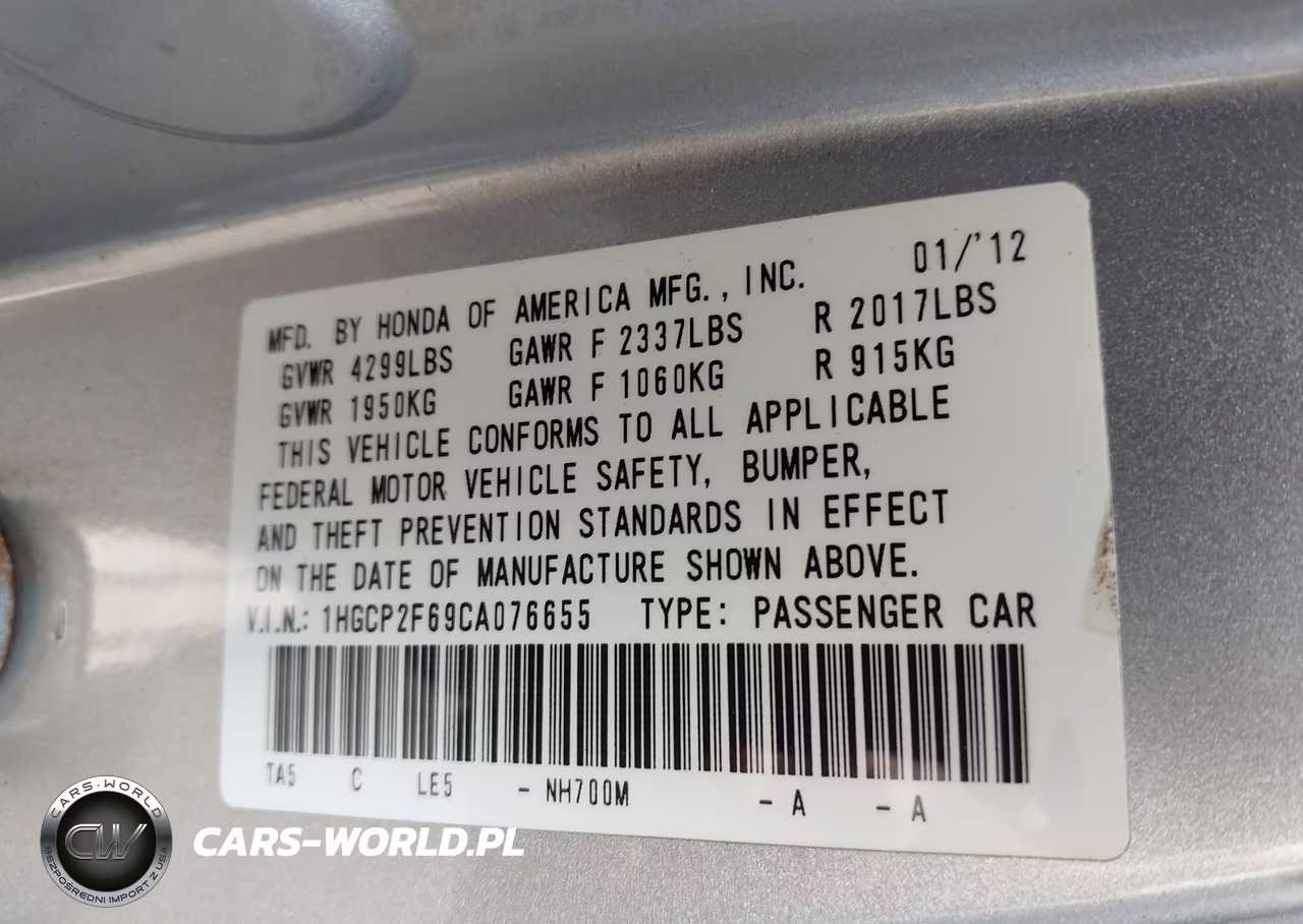 2012 Honda Accord 2.4 Se VIN:1HGCP2F69CA076655 - 9