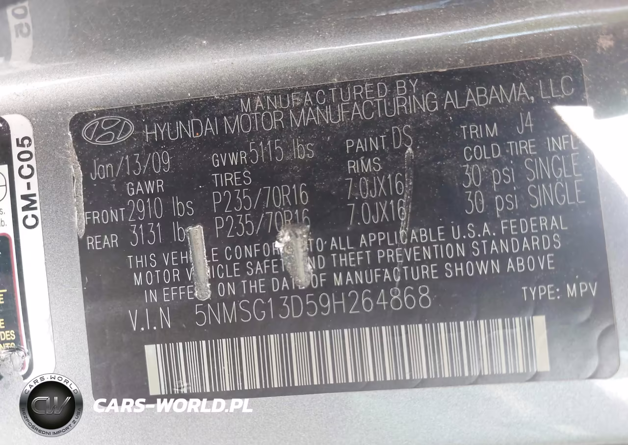 2009 Hyundai Santa Fe Gls VIN:5NMSG13D59H264868 - 9