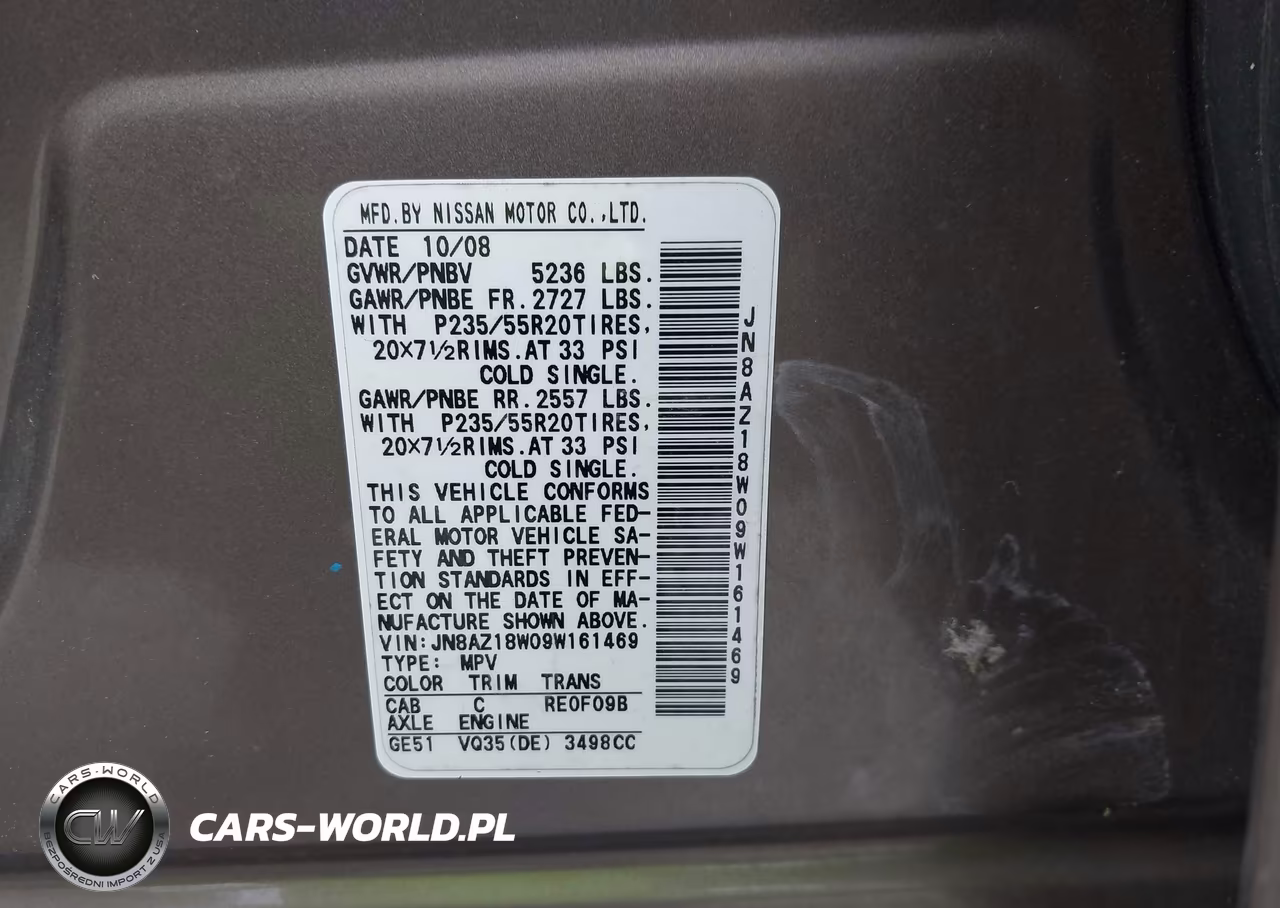 2009 Nissan Murano Le VIN:JN8AZ18W09W161469 - 9