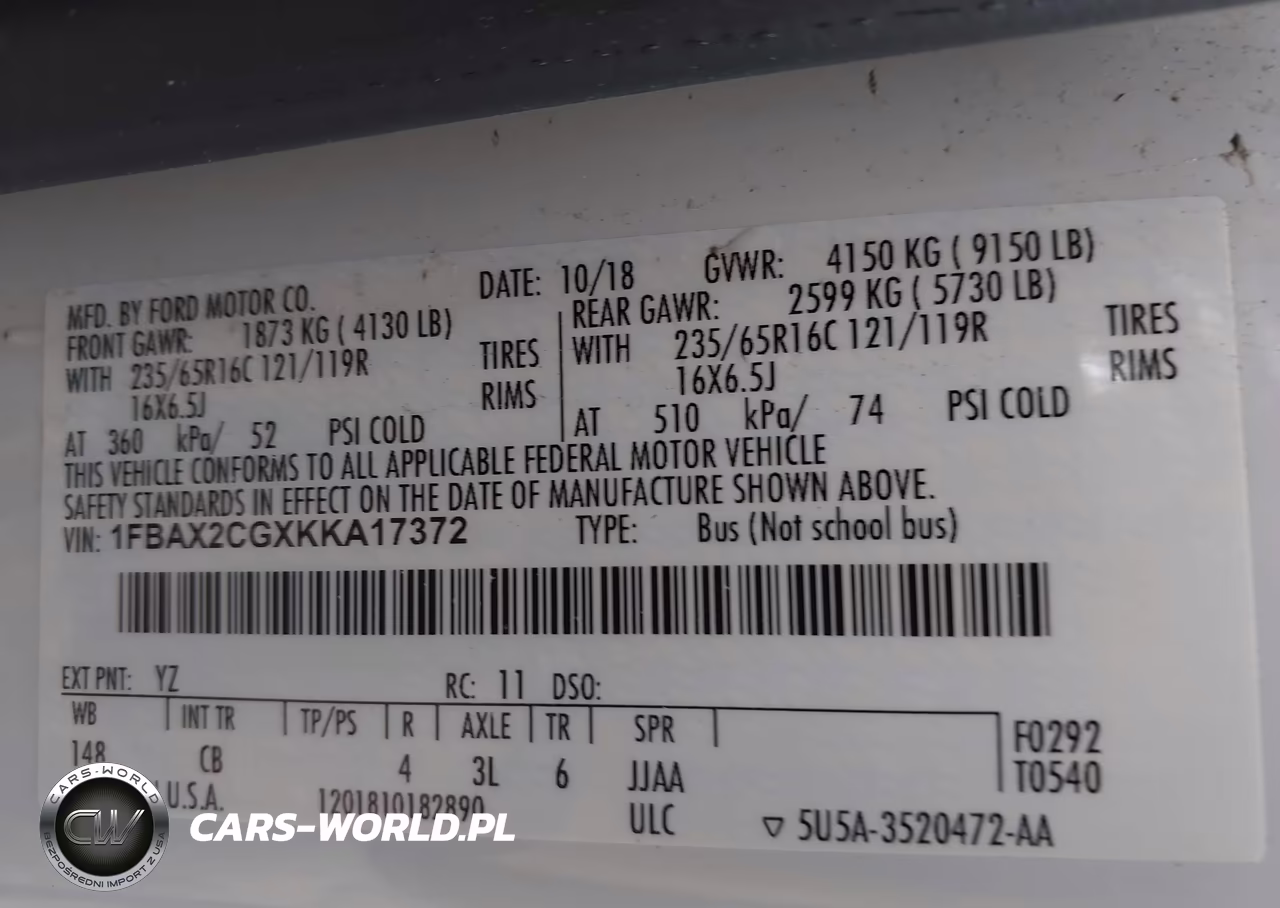 2019 Ford Transit-350 Xl VIN:1FBAX2CGXKKA17372 - 9