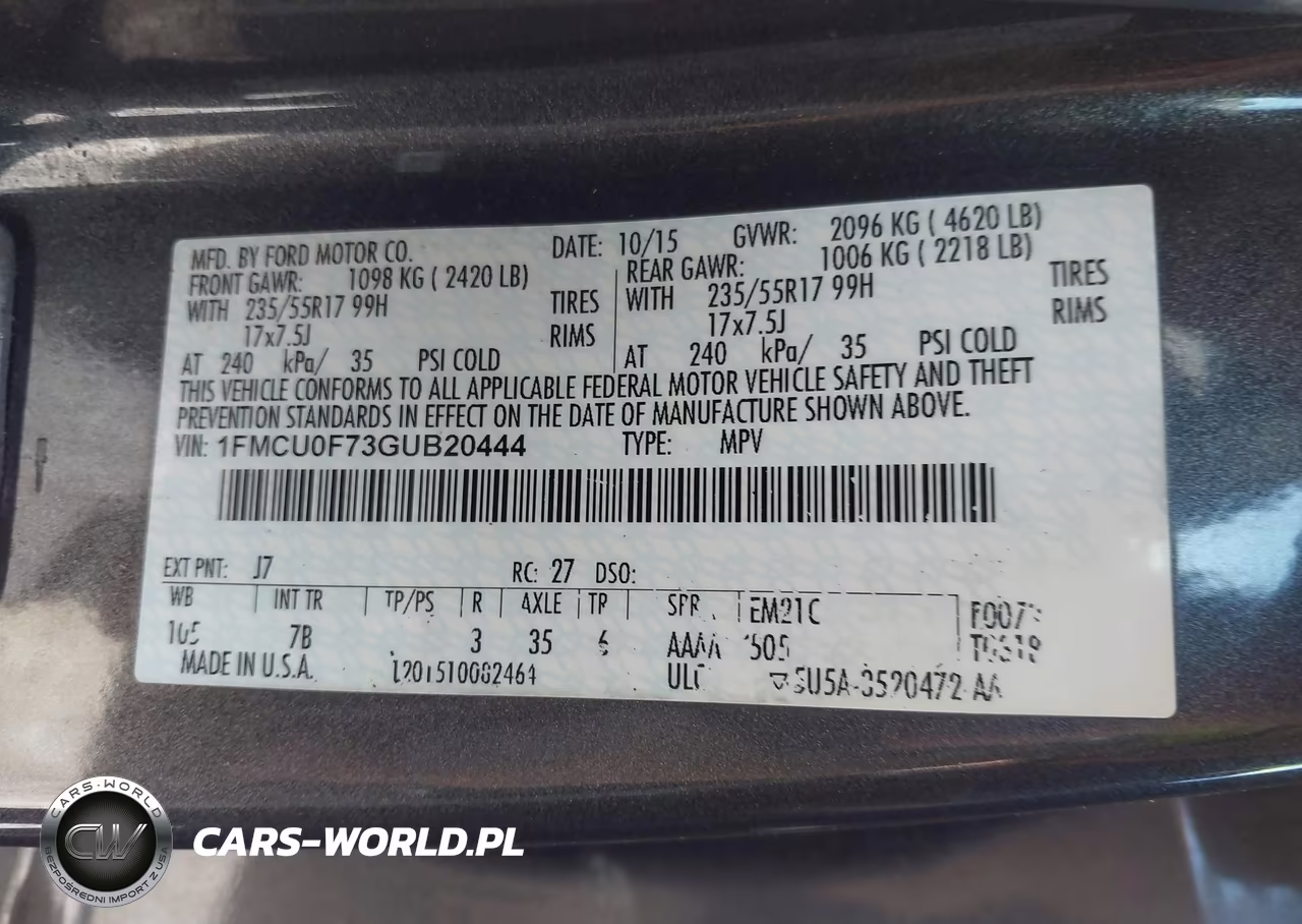 2016 Ford Escape S VIN:1FMCU0F73GUB20444 - 9
