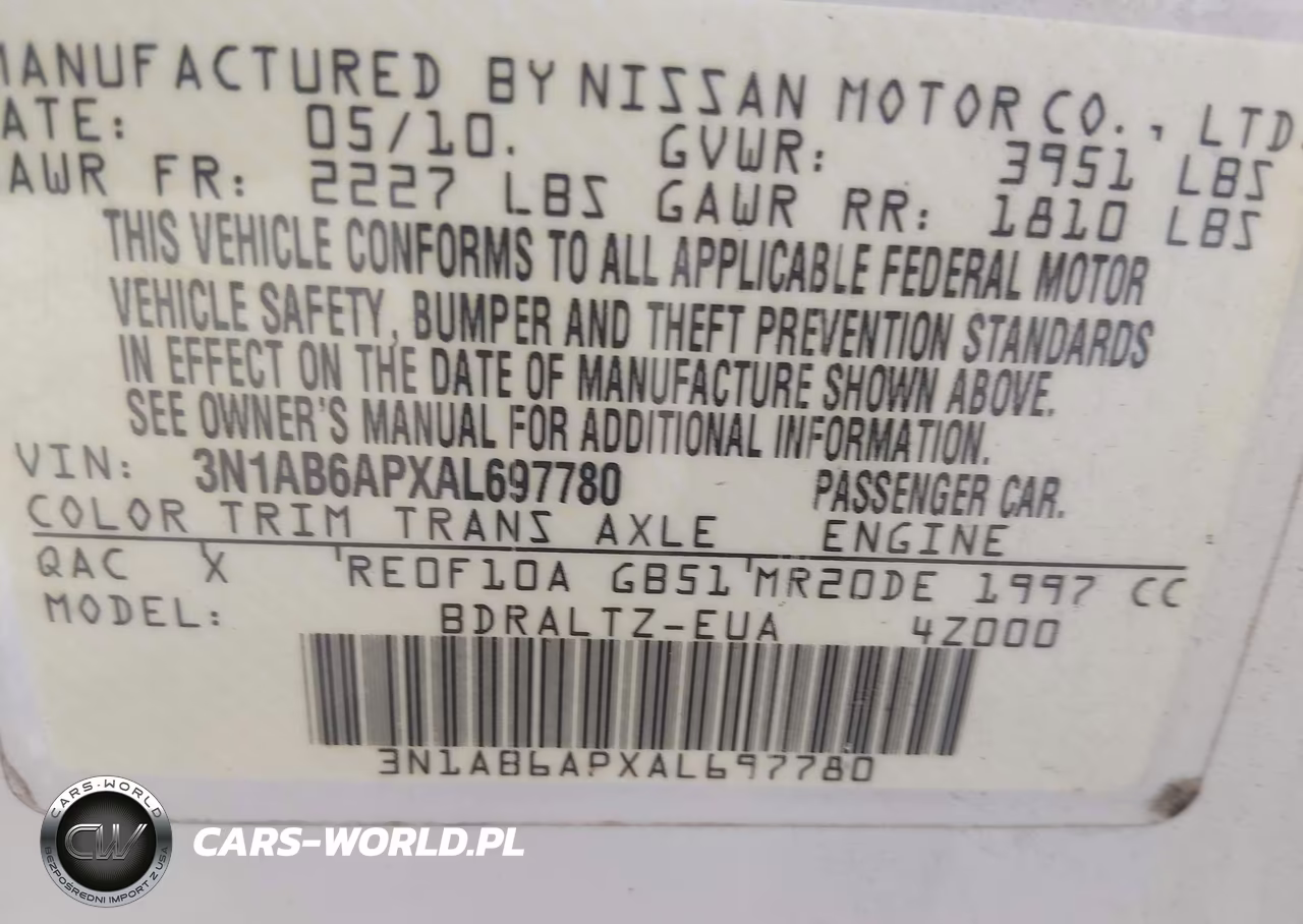 2010 Nissan Sentra 2.0Sr VIN:3N1AB6APXAL697780 - 9