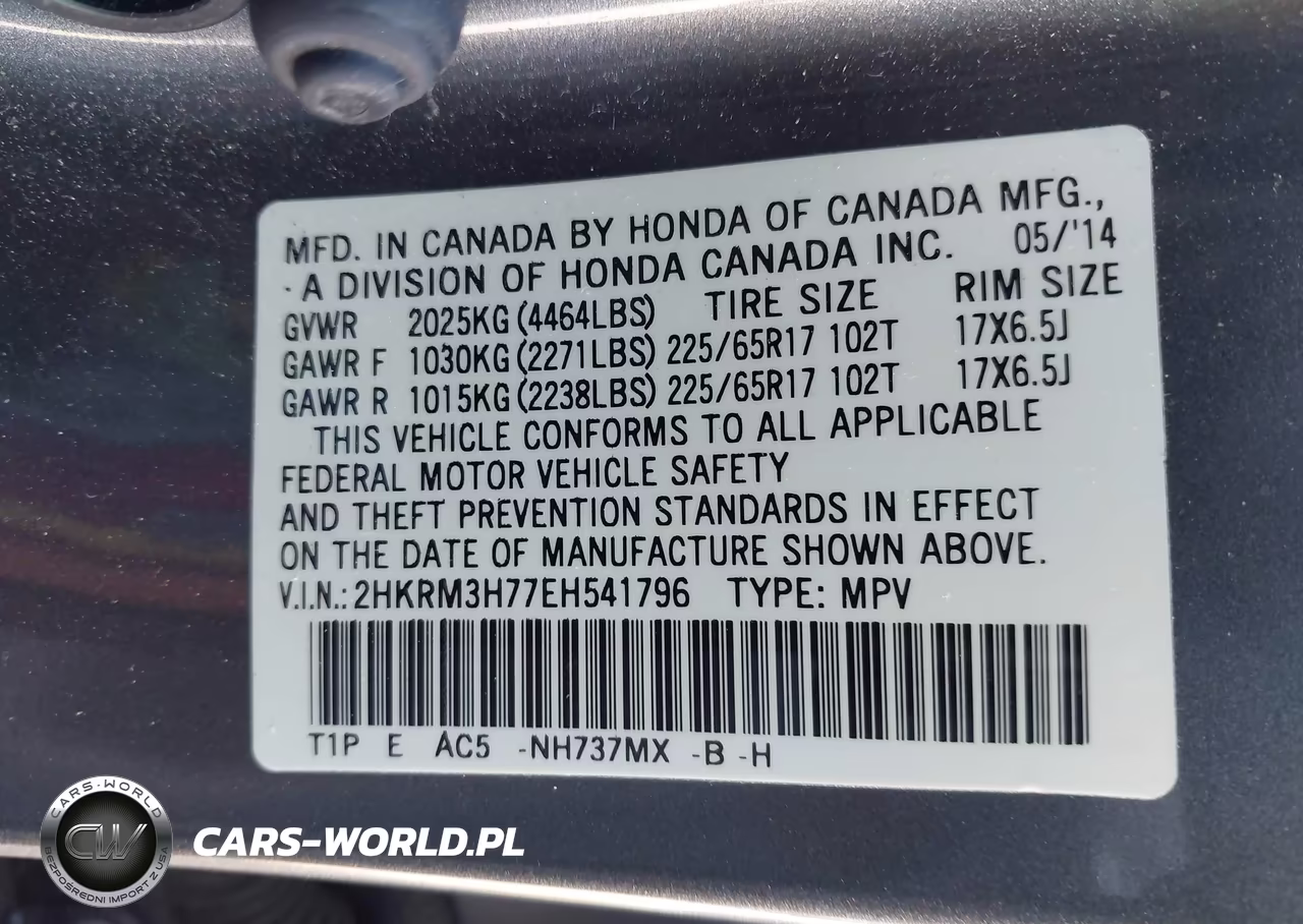2014 Honda Cr-V Ex-L VIN:2HKRM3H77EH541796 - 9
