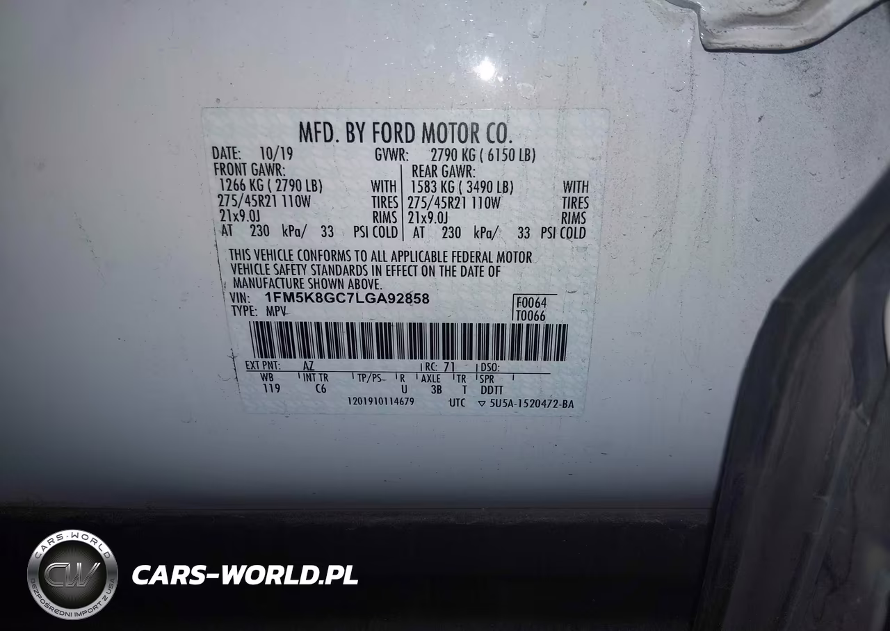 2020 Ford Explorer St VIN:1FM5K8GC7LGA92858 - 9