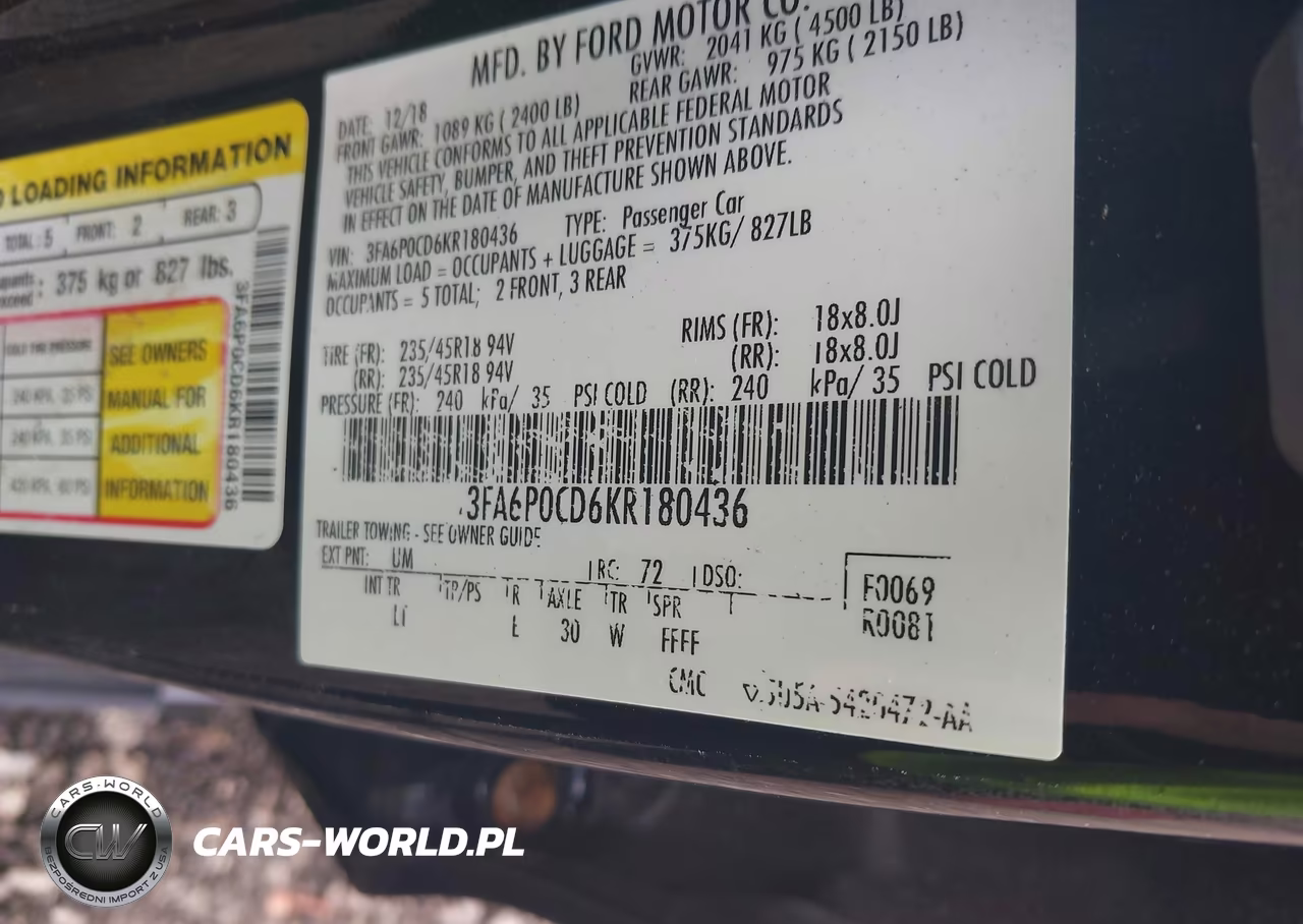 2019 Ford Fusion Sel VIN:3FA6P0CD6KR180436 - 9
