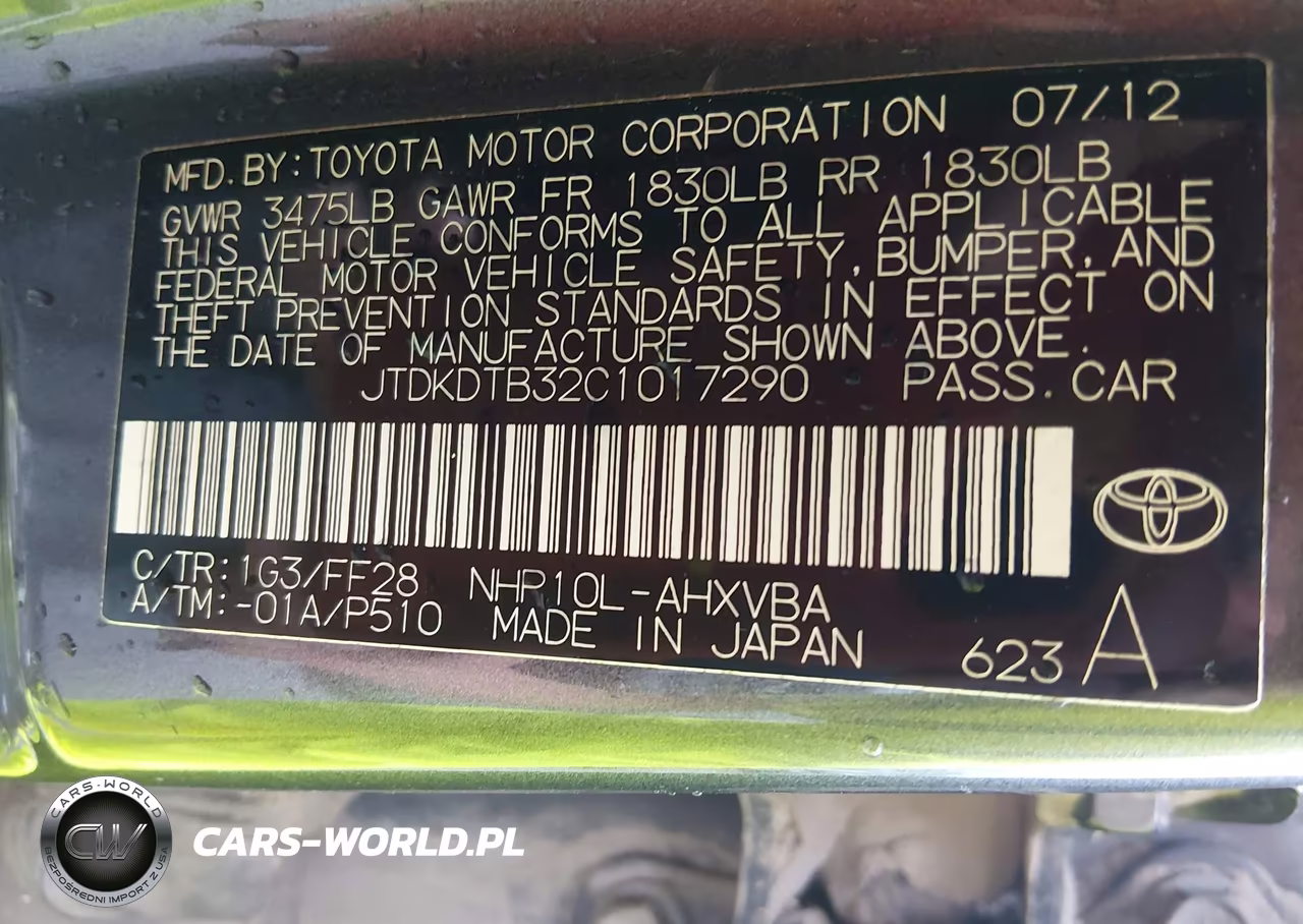 2012 Toyota Prius C Two VIN:JTDKDTB32C1017290 - 9