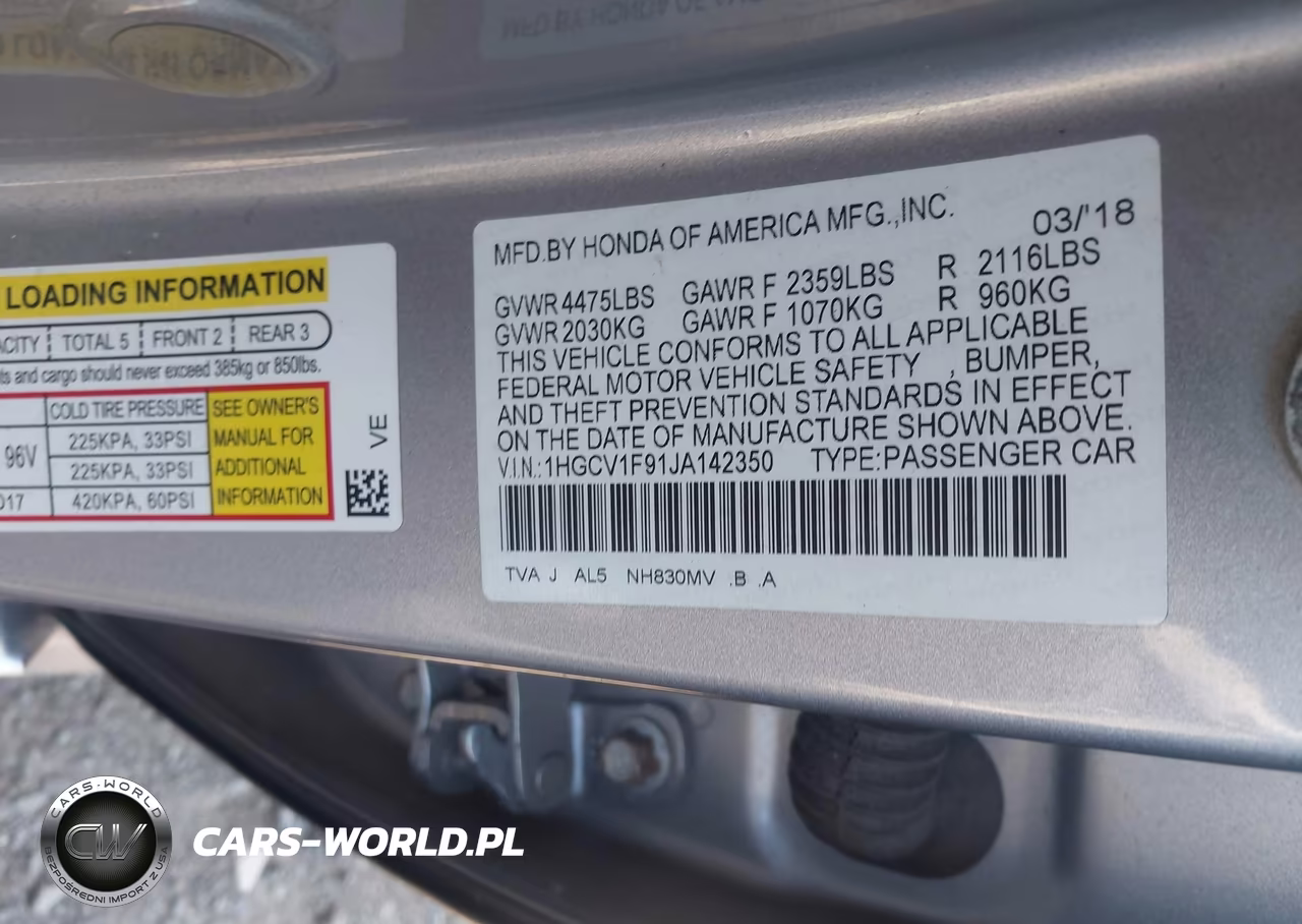 2018 Honda Accord Touring VIN:1HGCV1F91JA142350 - 9
