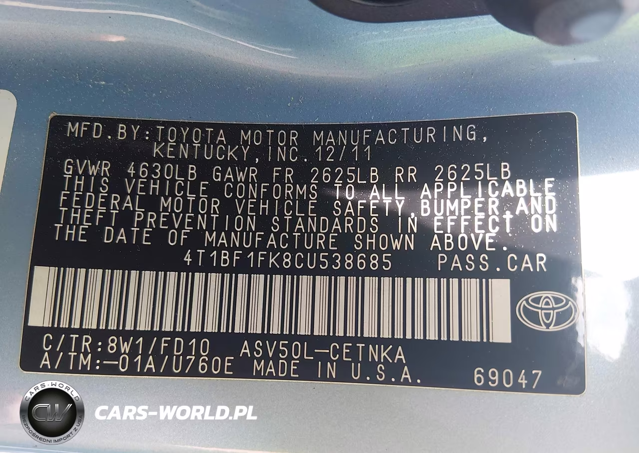 2012 Toyota Camry Le VIN:4T1BF1FK8CU538685 - 9