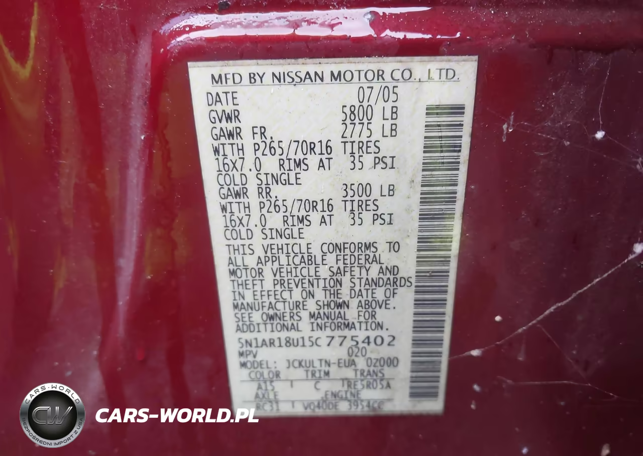 2005 Nissan Pathfinder Se VIN:5N1AR18U15C775402 - 9