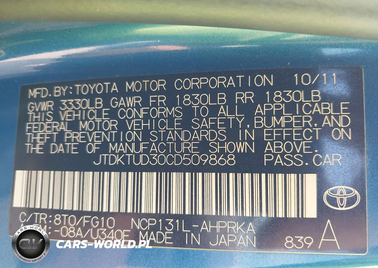 2012 Toyota Yaris Le VIN:JTDKTUD30CD509868 - 9