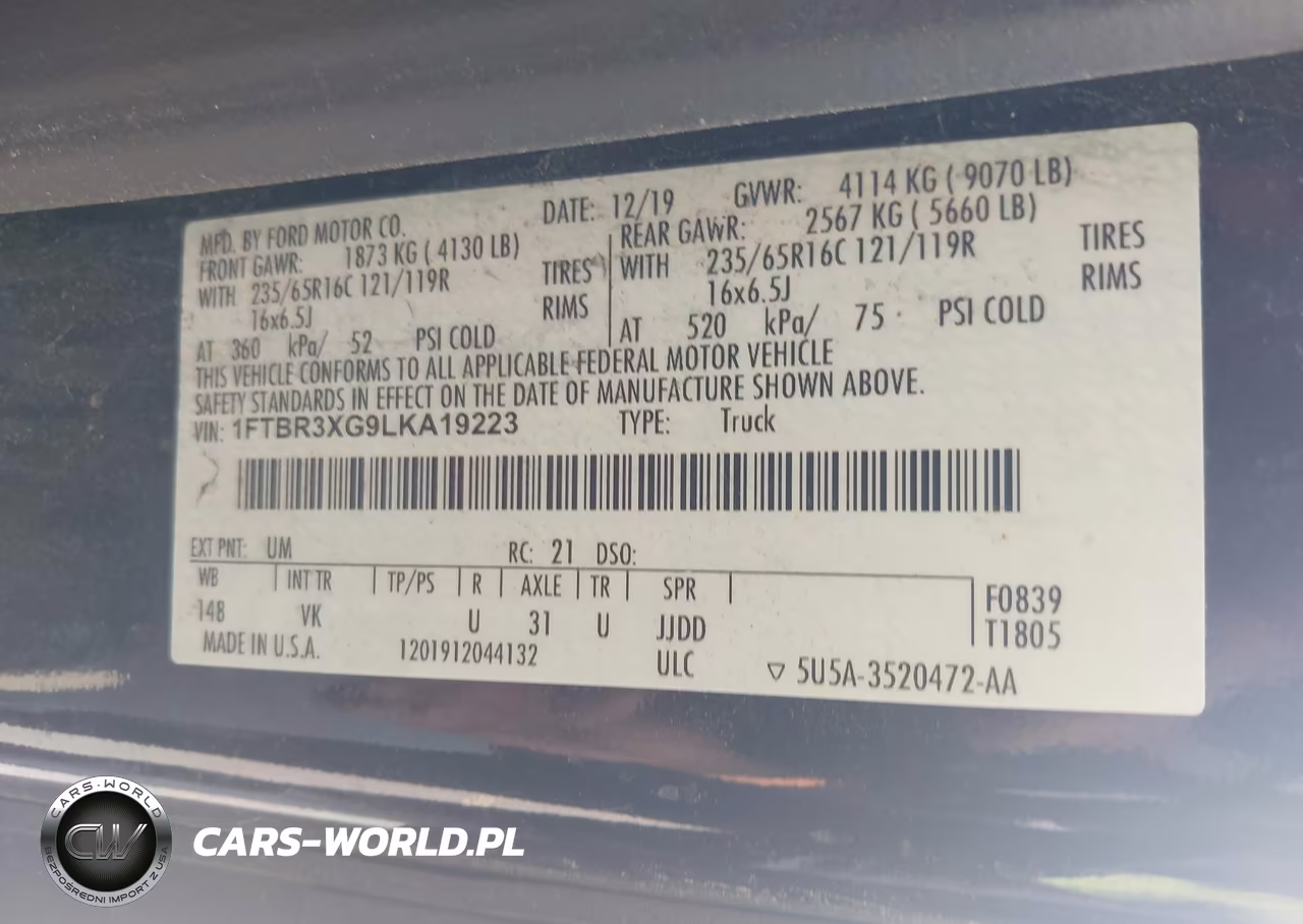 2020 Ford Transit-250 Cargo Van VIN:1FTBR3XG9LKA19223 - 9