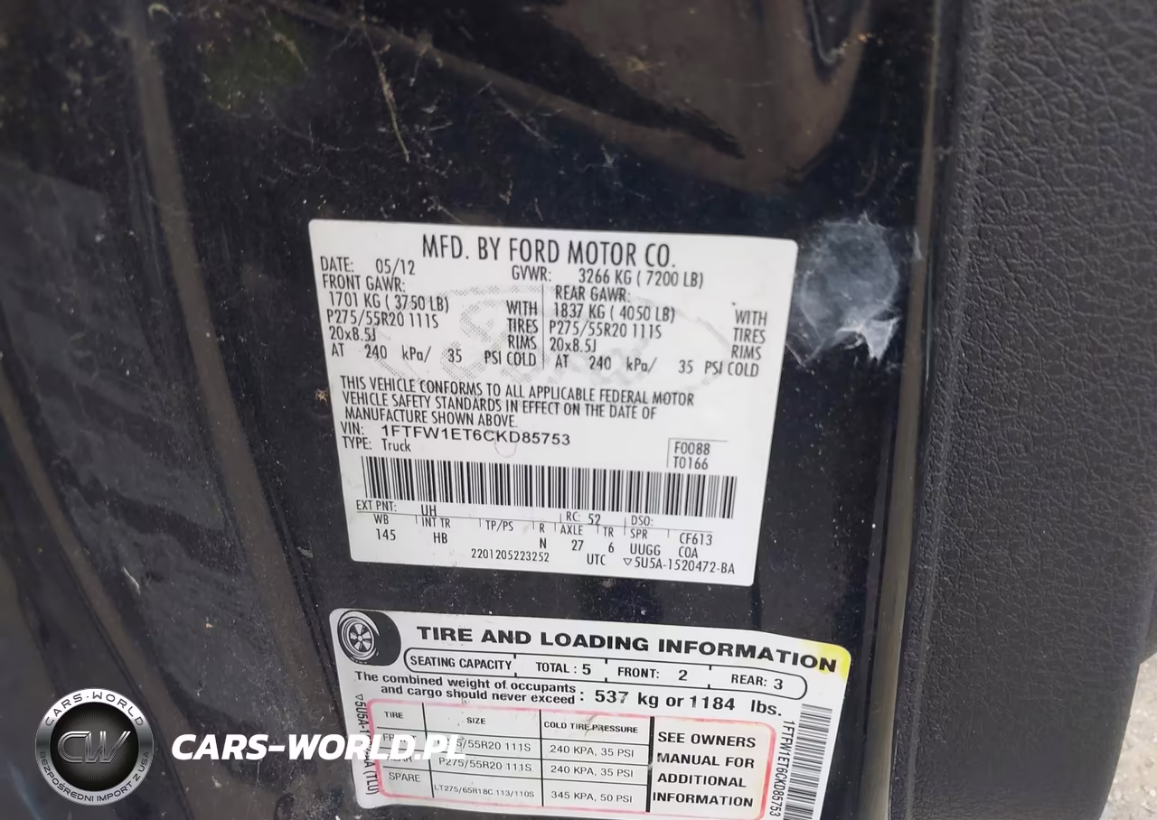 2012 Ford F-150 Lariat VIN:1FTFW1ET6CKD85753 - 9