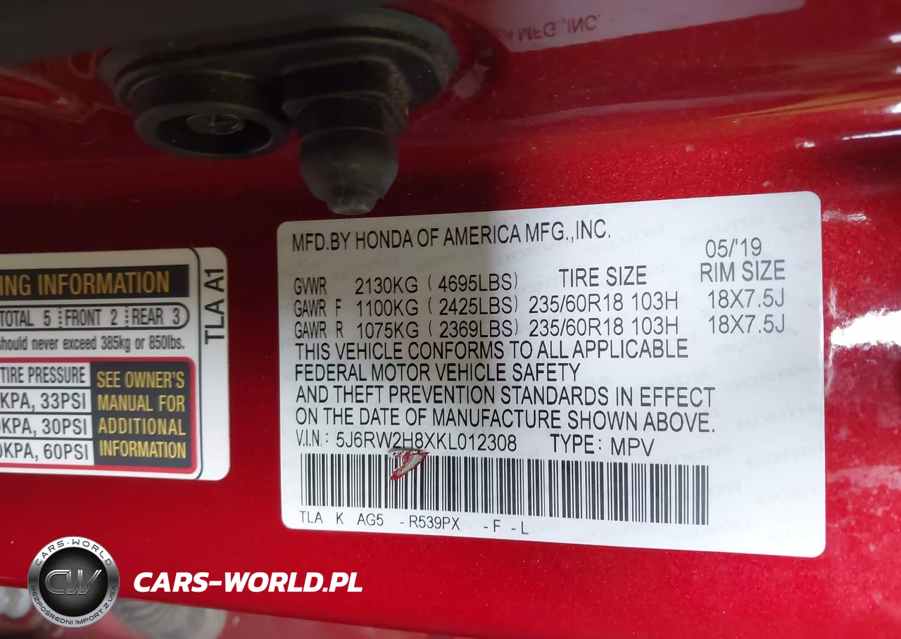 2019 Honda Cr-V Ex-L VIN:5J6RW2H8XKL012308 - 9