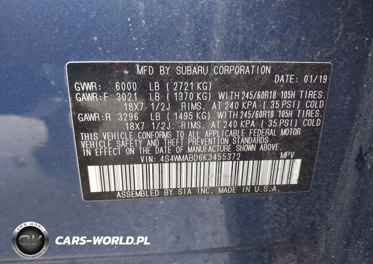 2019 Subaru Ascent Premium VIN:4S4WMABD6K3455372 - 9