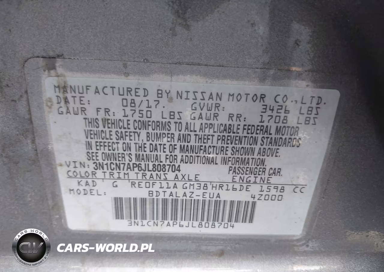 2018 Nissan Versa 1.6 S+ VIN:3N1CN7AP6JL808704 - 9