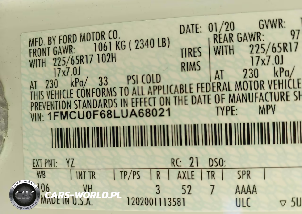 2020 Ford Escape S VIN:1FMCU0F68LUA68021 - 9