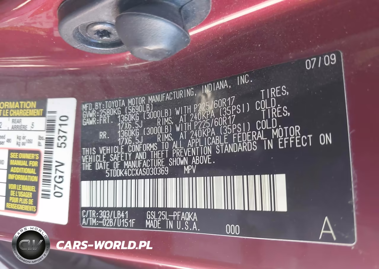 2010 Toyota Sienna Limited VIN:5TDDK4CCXAS030369 - 9
