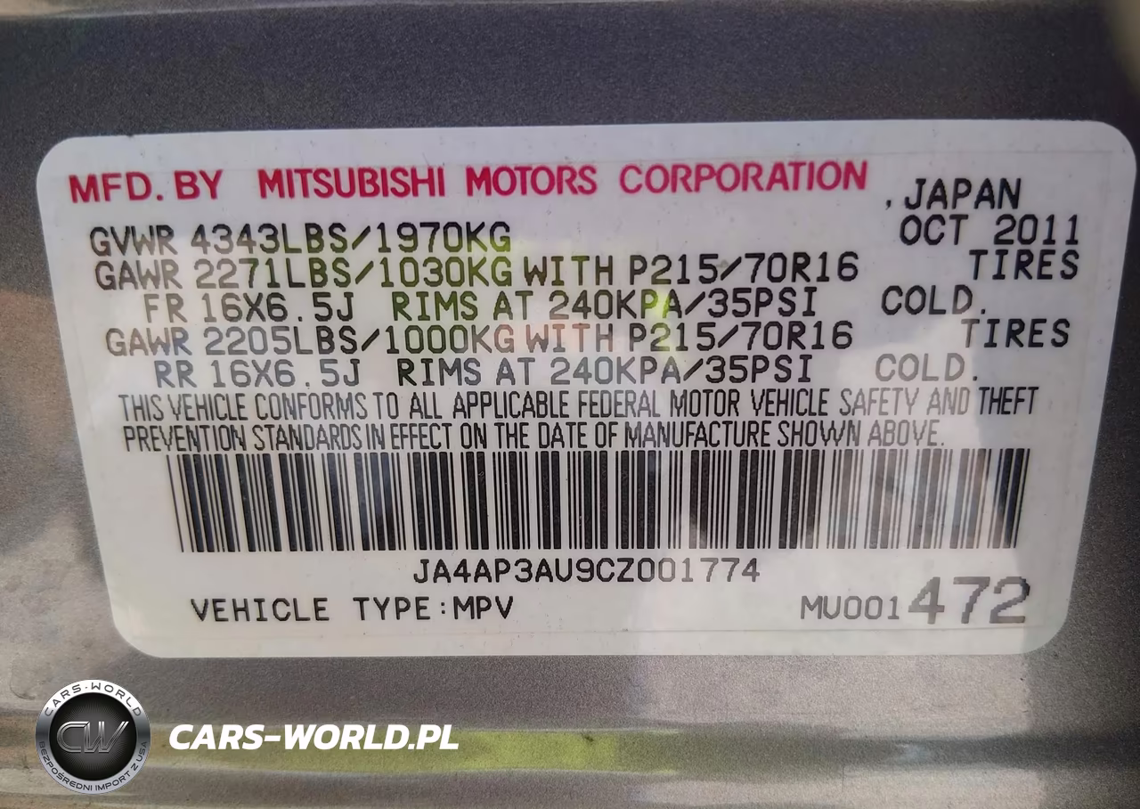 2012 Mitsubishi Outlander Sport Es VIN:JA4AP3AU9CZ001774 - 9