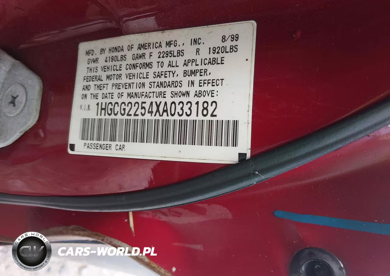1999 Honda Accord Ex V6 VIN:1HGCG2254XA033182 - 9
